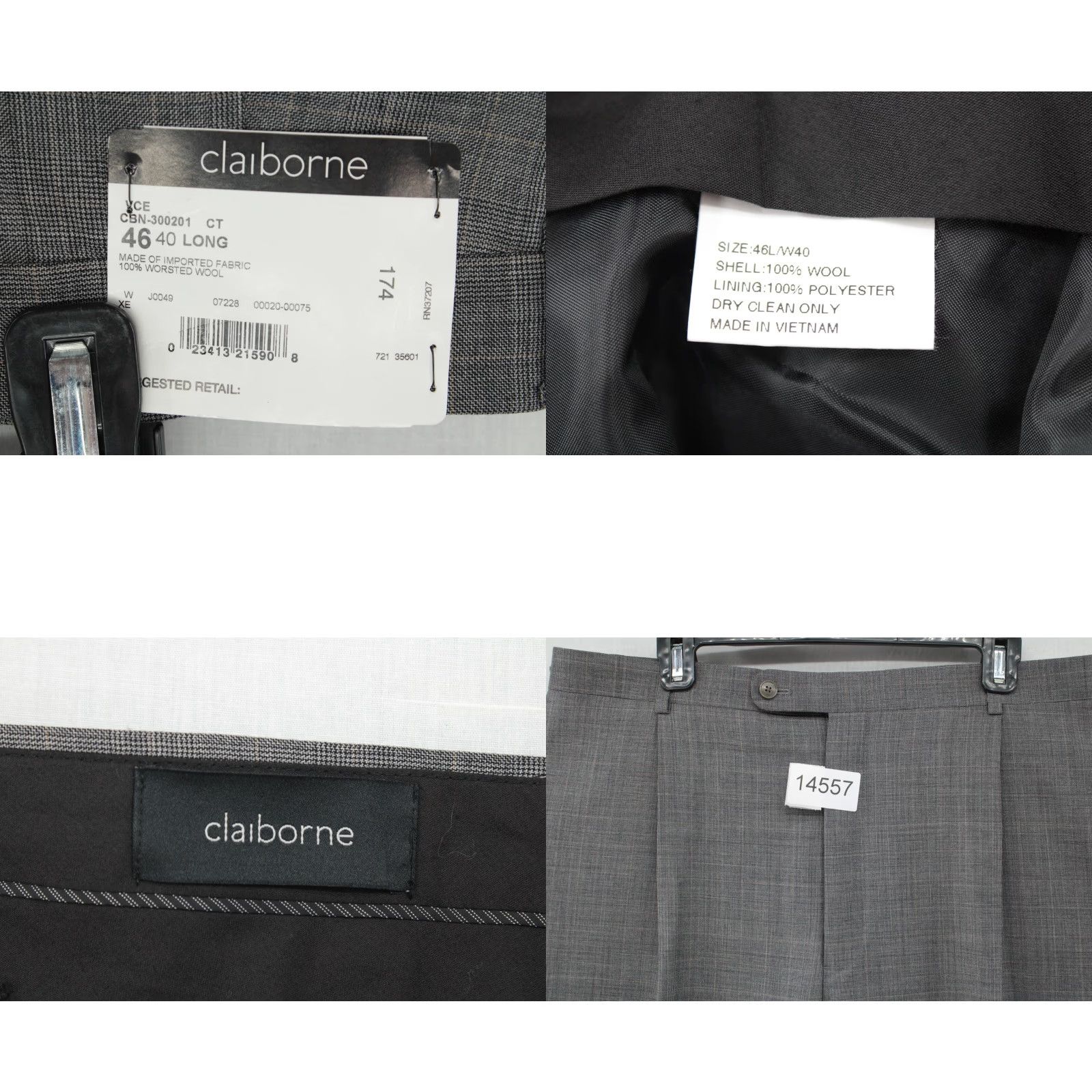 Liz Claiborne NWT Claiborne Pants 40 Long Gray Black Pleated Dress Unhemmed Partial Lined Mens Size US 40 / EU 56 - 8 Thumbnail