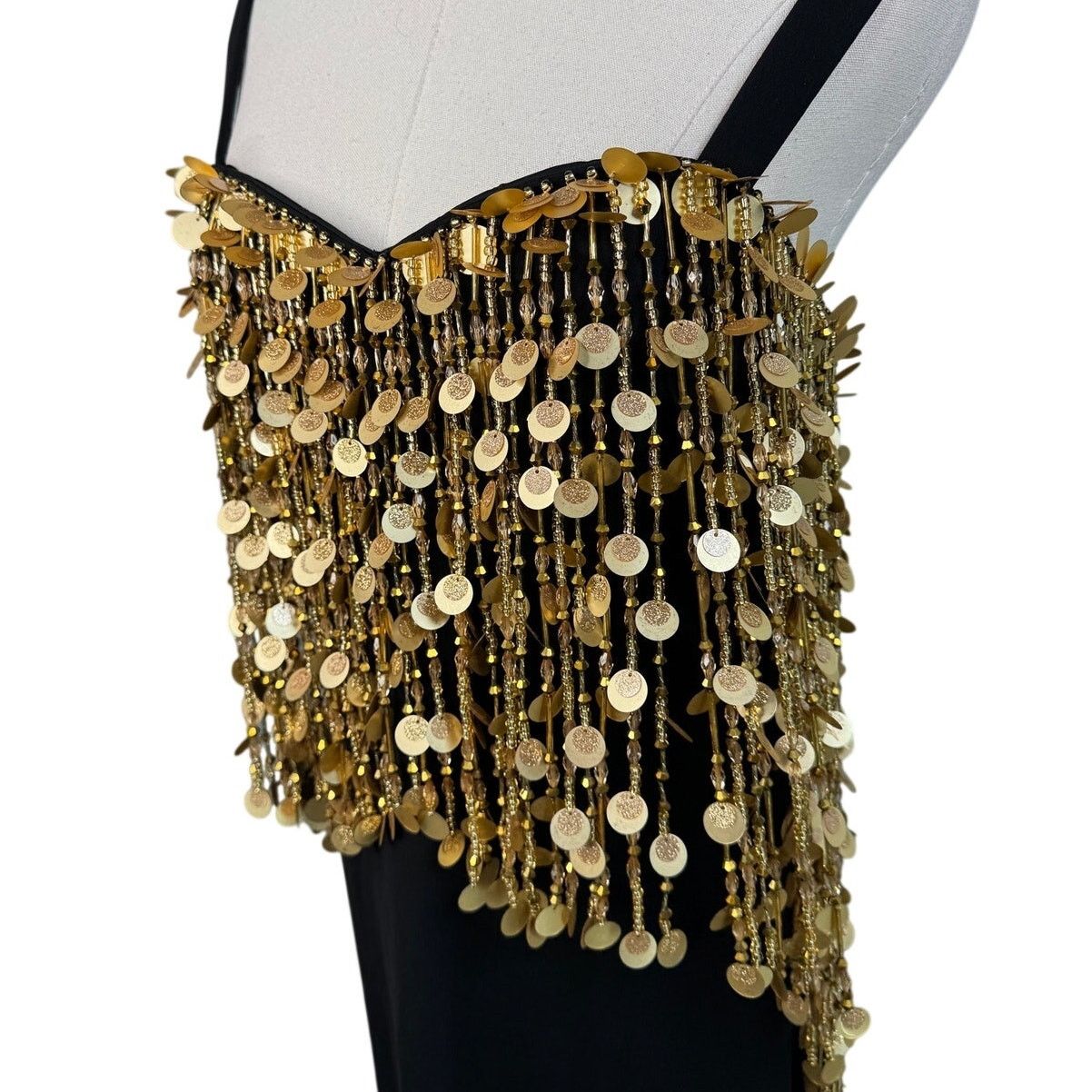 Badgley Mischka Badgley Mischka Runway Sequin Fringe Gown black gold size 4 Size S / US 4 / IT 40 - 7 Thumbnail