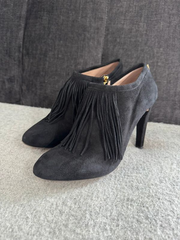 Chloe Chloé Heels Fringe Ankle Boots Black Suede Trim size 39 Size US 9 / IT 39 - 5 Thumbnail