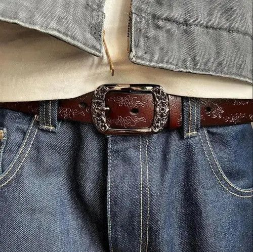 Leather Stylish Leather Belt with Decorative Buckle Size ONE SIZE - 1 Thumbnail