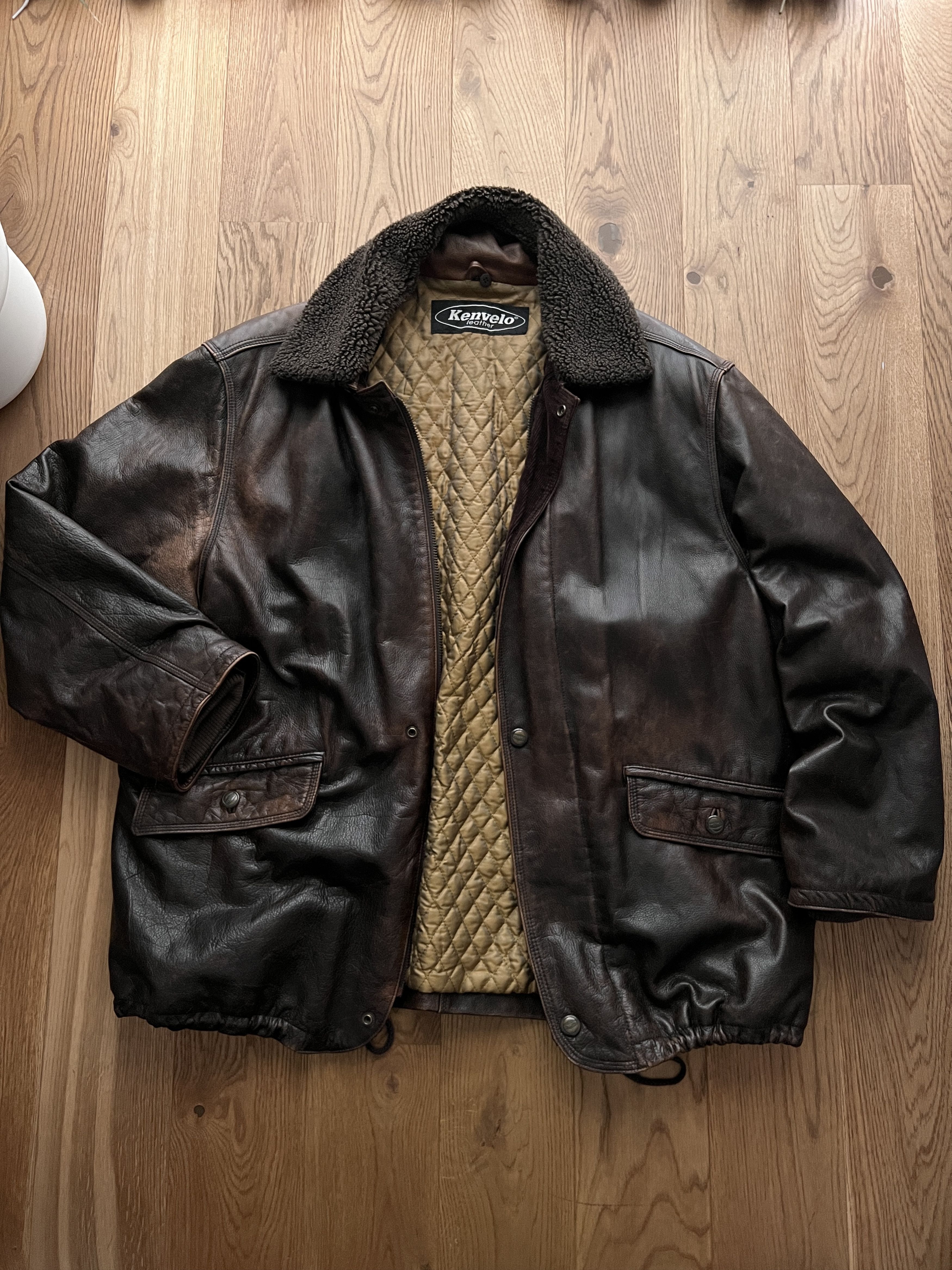 Other Crazy fit! VTG 90s Leather long hard coat jacket fur collar Size US XL / EU 56 / 4 - 3 Thumbnail