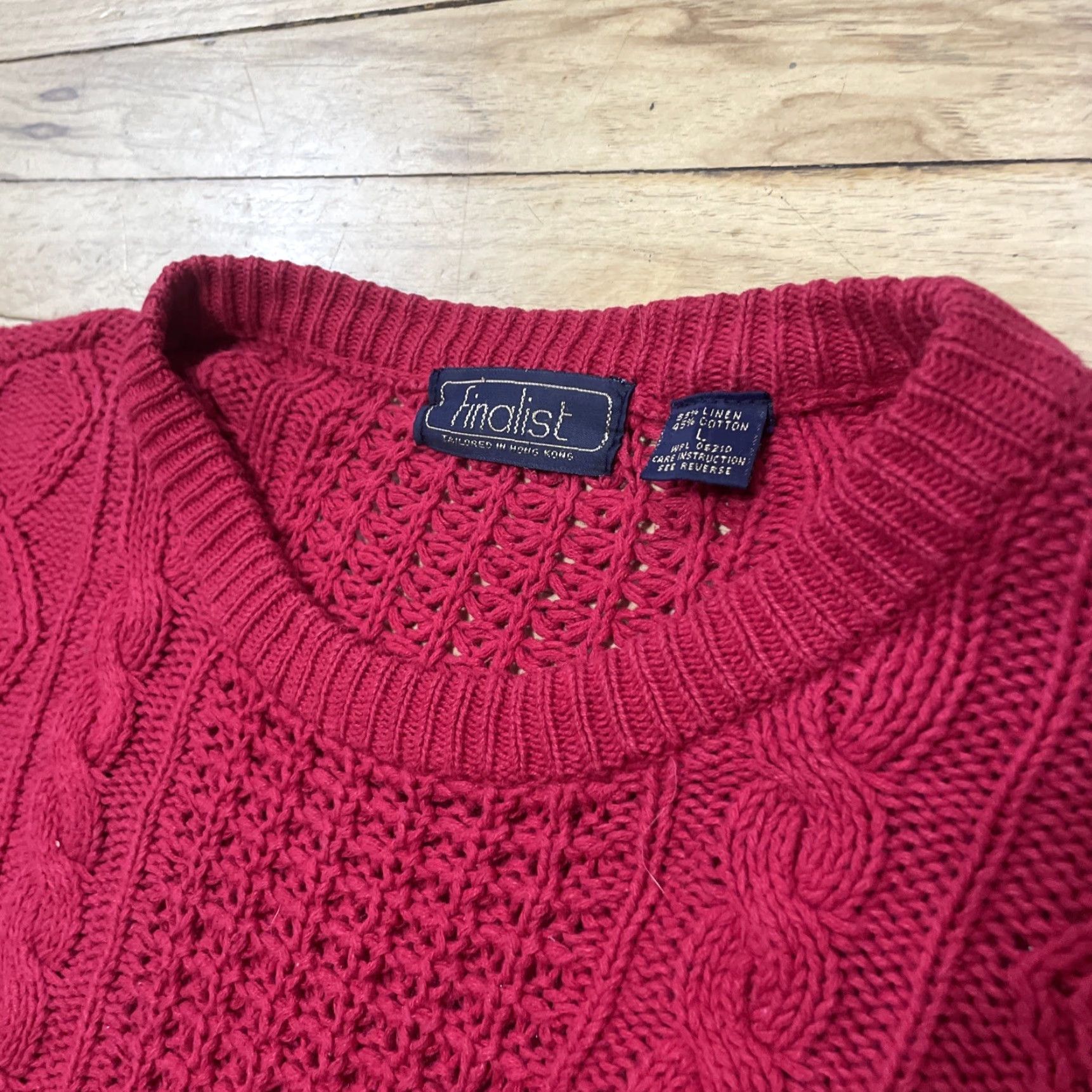 Vintage VINTAGE Finalist Fisherman Sweater Men L Linen Red Christmas Holliday Cable Knit Vtg 90s Shirt Size US L / EU 52-54 / 3 - 5 Thumbnail