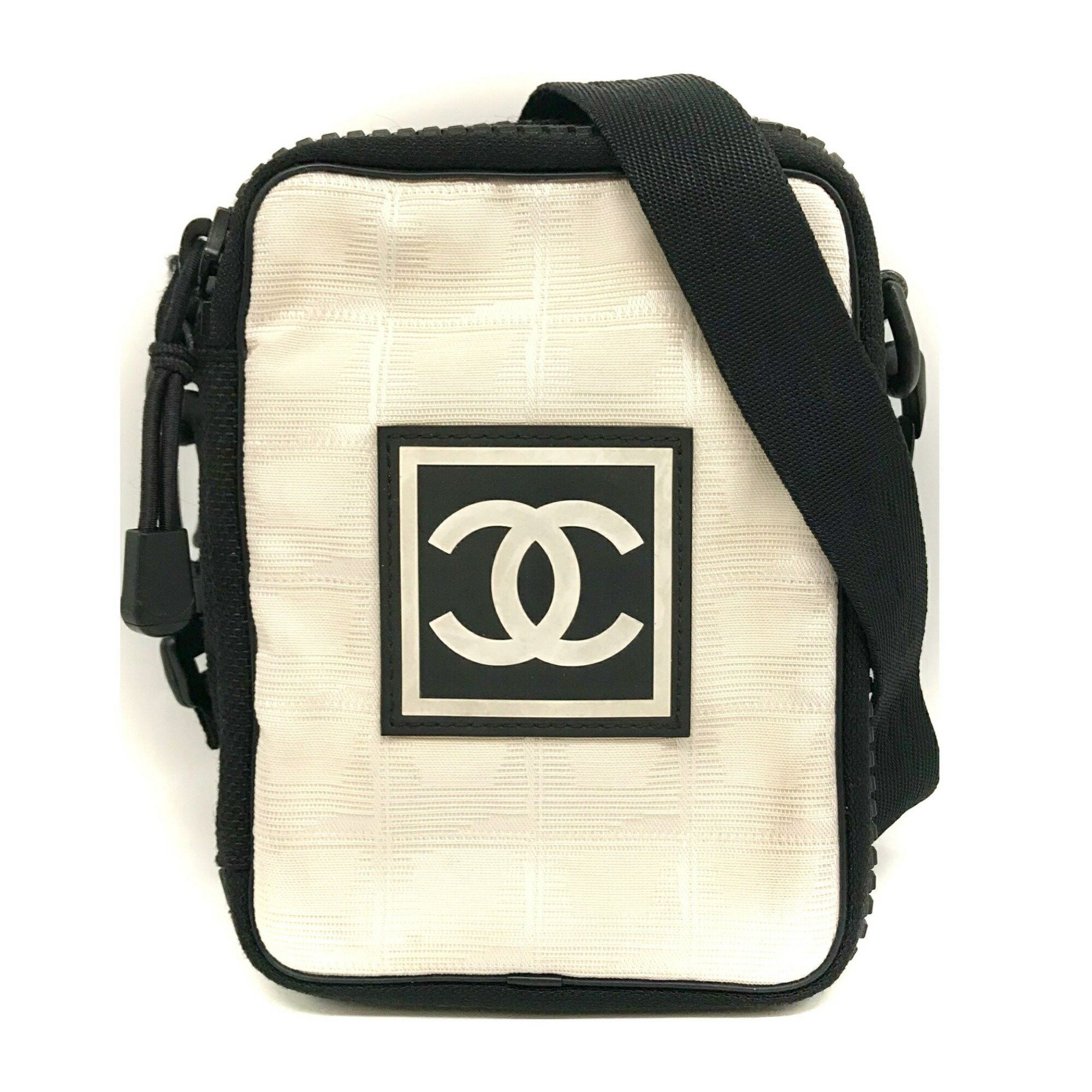 Chanel Sport Line Shoulder Bag Pochette Nylon Ivory Black Coco Mark No.8 Chanel, Women's