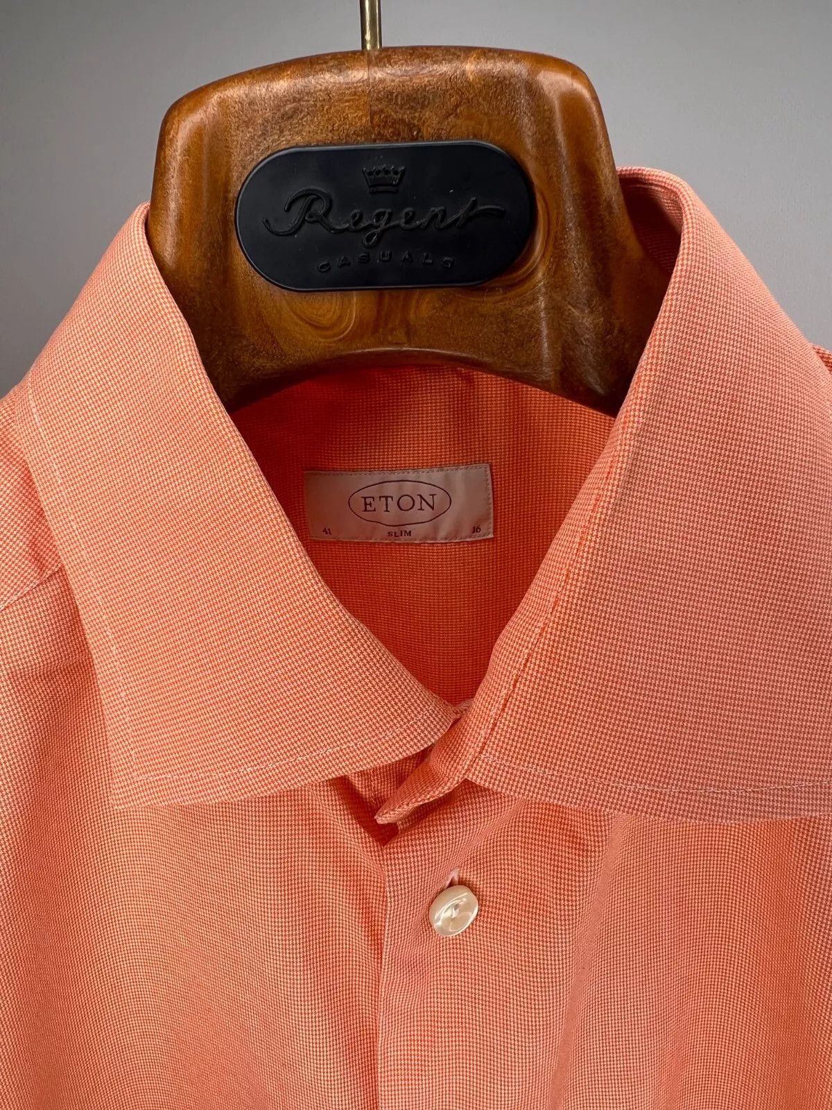 Eton Eton Slim Mens Dress Shirt Orange White Micro Houndstooth Size US M / EU 48-50 / 2 - 6 Thumbnail