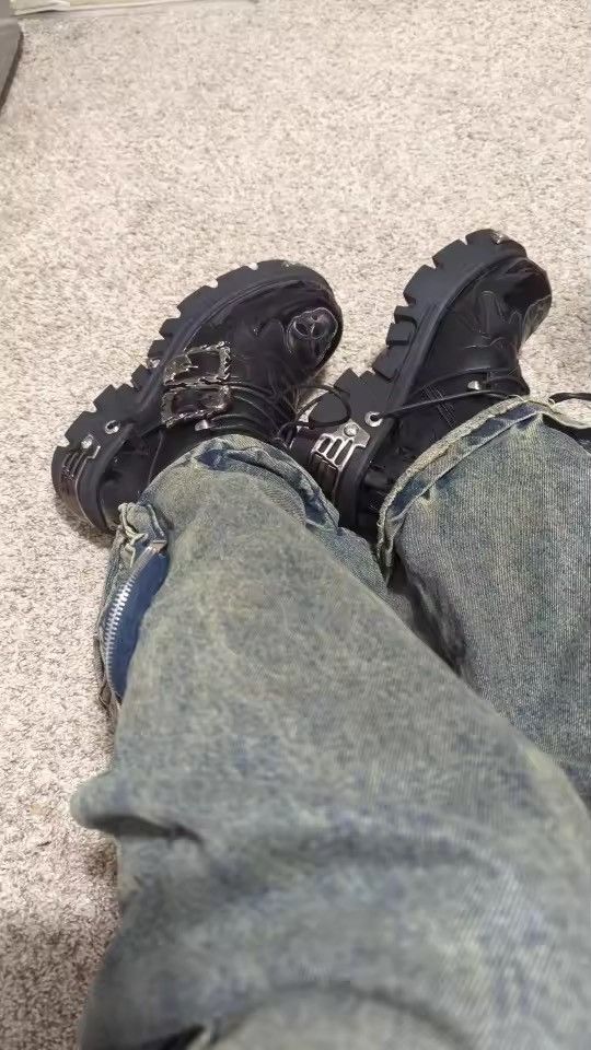 Japanese Brand Cyber Goth Platform Boots - Silver Buckle Hardware Size US 8.5 / EU 41-42 - 8 Thumbnail