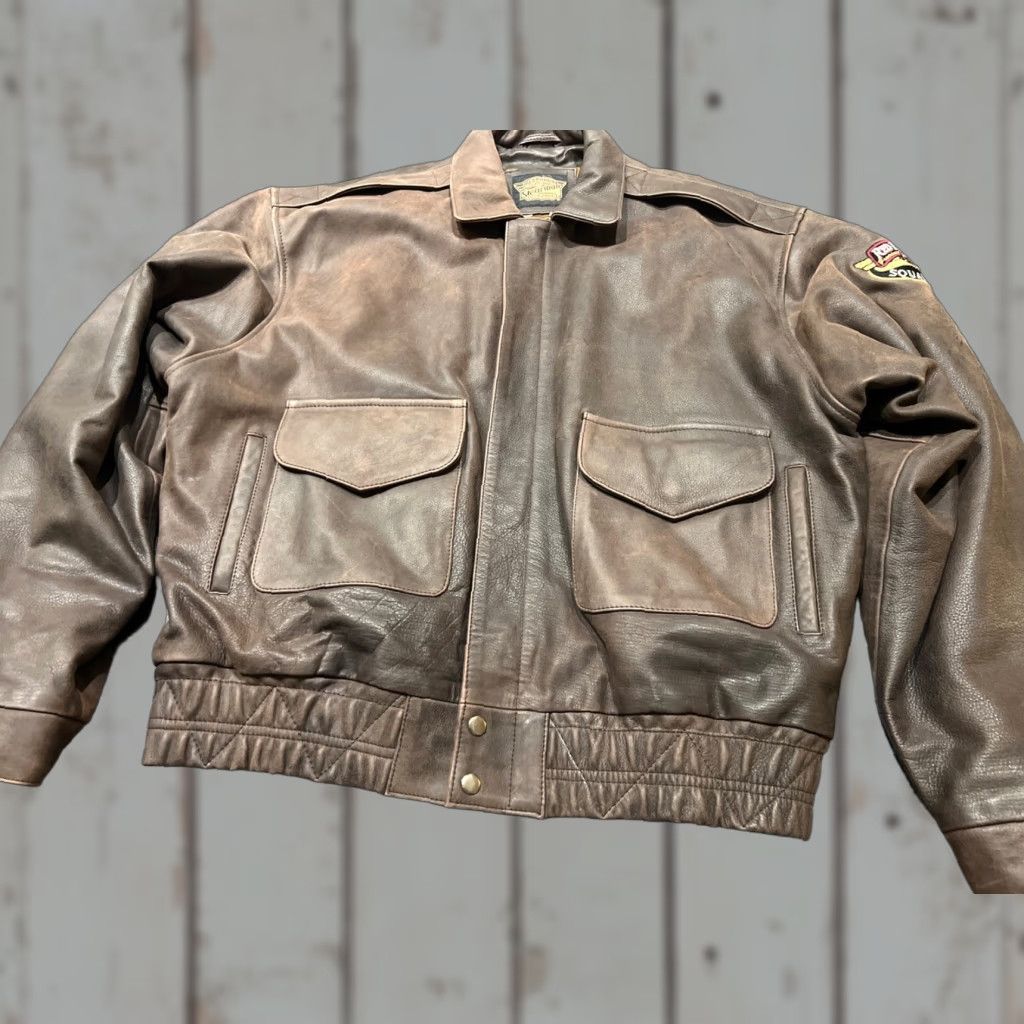 Vintage VINTAGE Flight Saxon Leather Red Baron Stearman Squadron Bomber Jacket Adult 2XL Red Mens Size US XXL / EU 58 / 5 - 1 Thumbnail