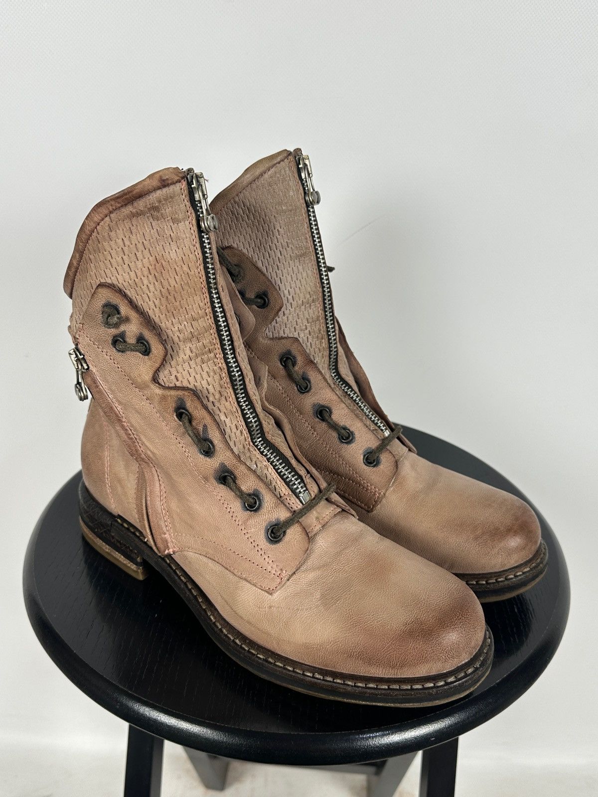 A.S.98 A.S.98. Airstep Leather Front Zip Biker Combat Ankle Boots Size US 10 / IT 40 - 2 Thumbnail