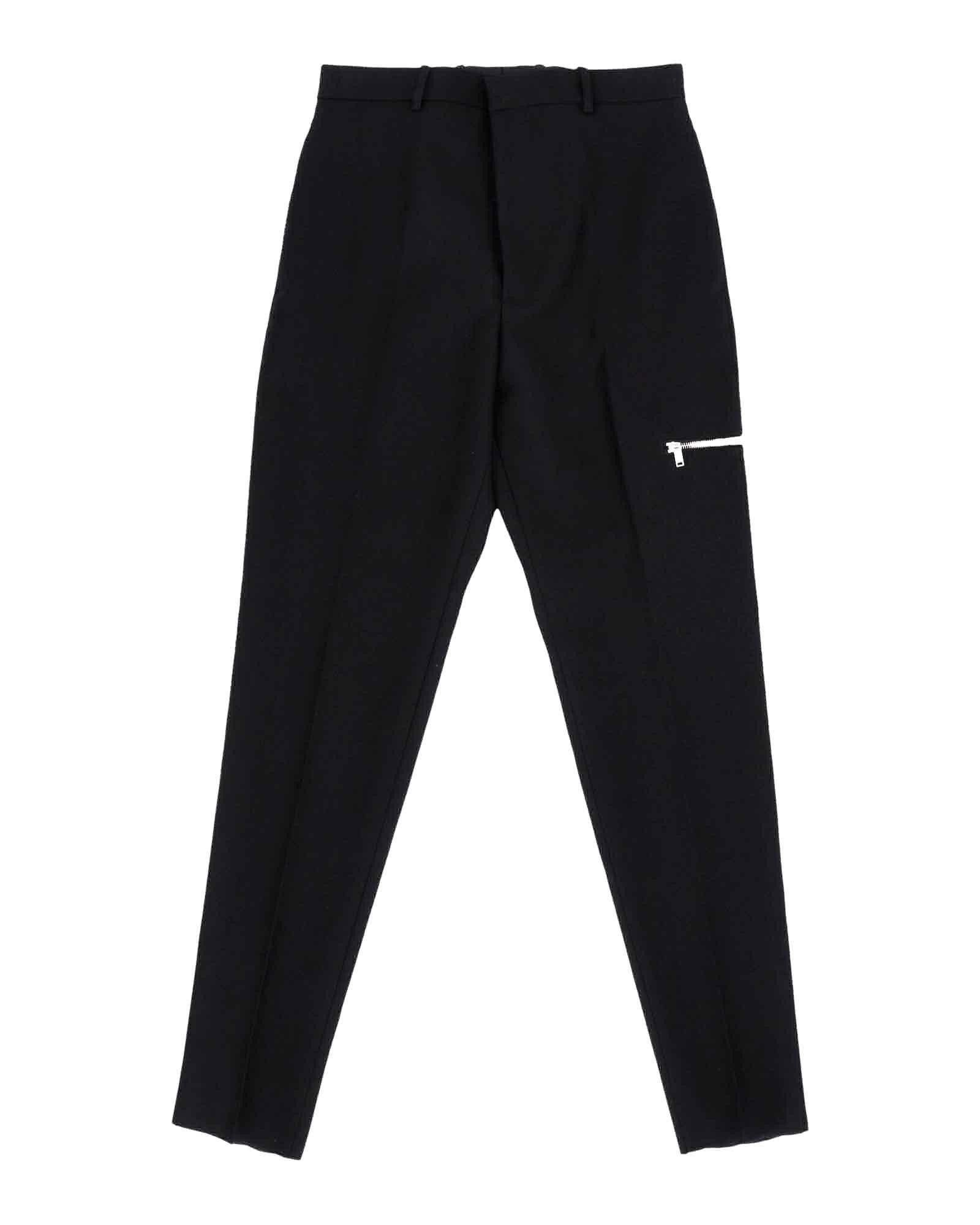 image of Elegant Black Wool Tailored Trousers With Zip Pocket By Jil Sander, Men's (Size 30)