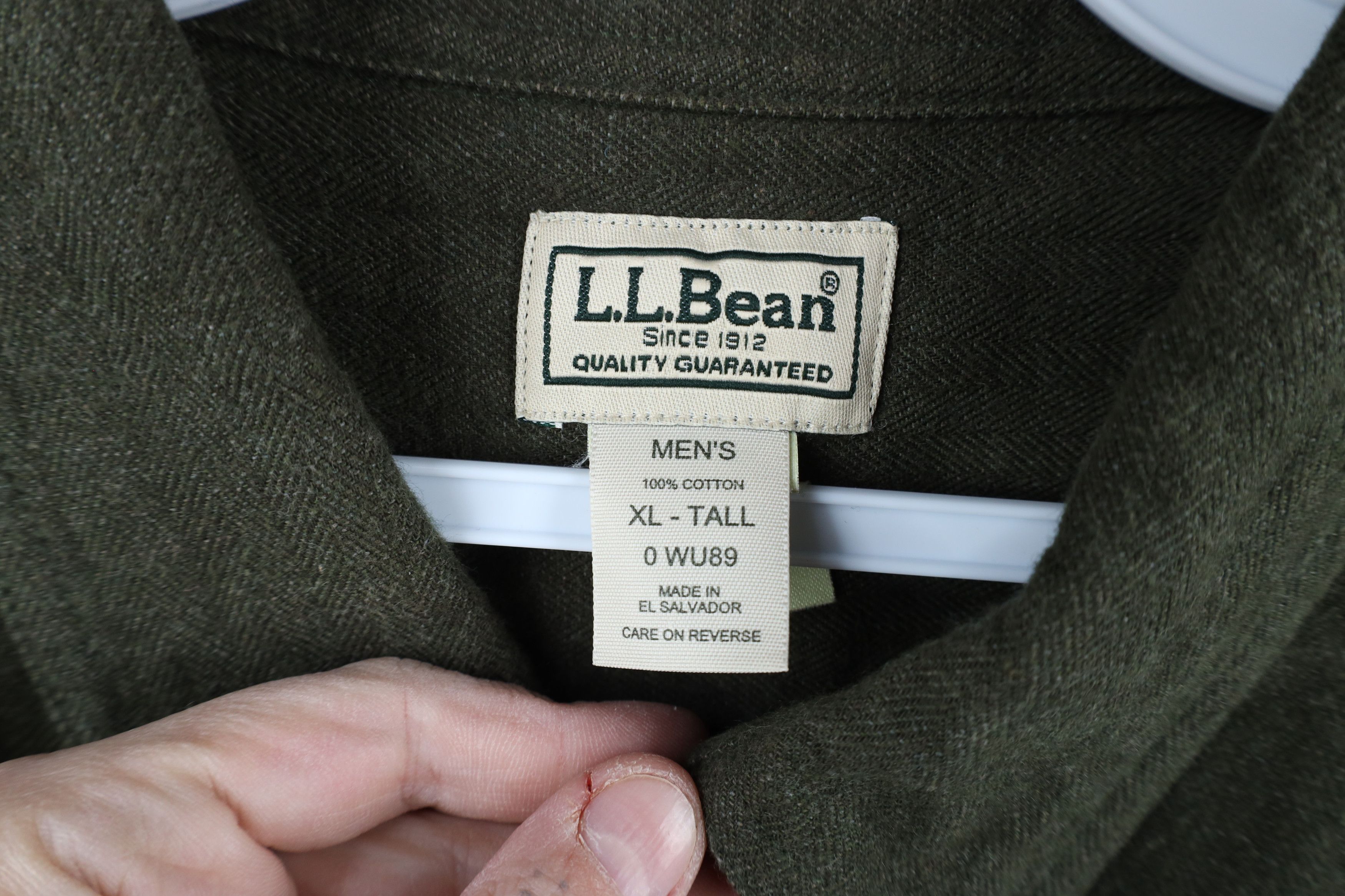 L.L. Bean × Vintage Vintage 90s LL Bean Herringbone Down Shirt Green Cotton Size US XL / EU 56 / 4 - 6 Thumbnail