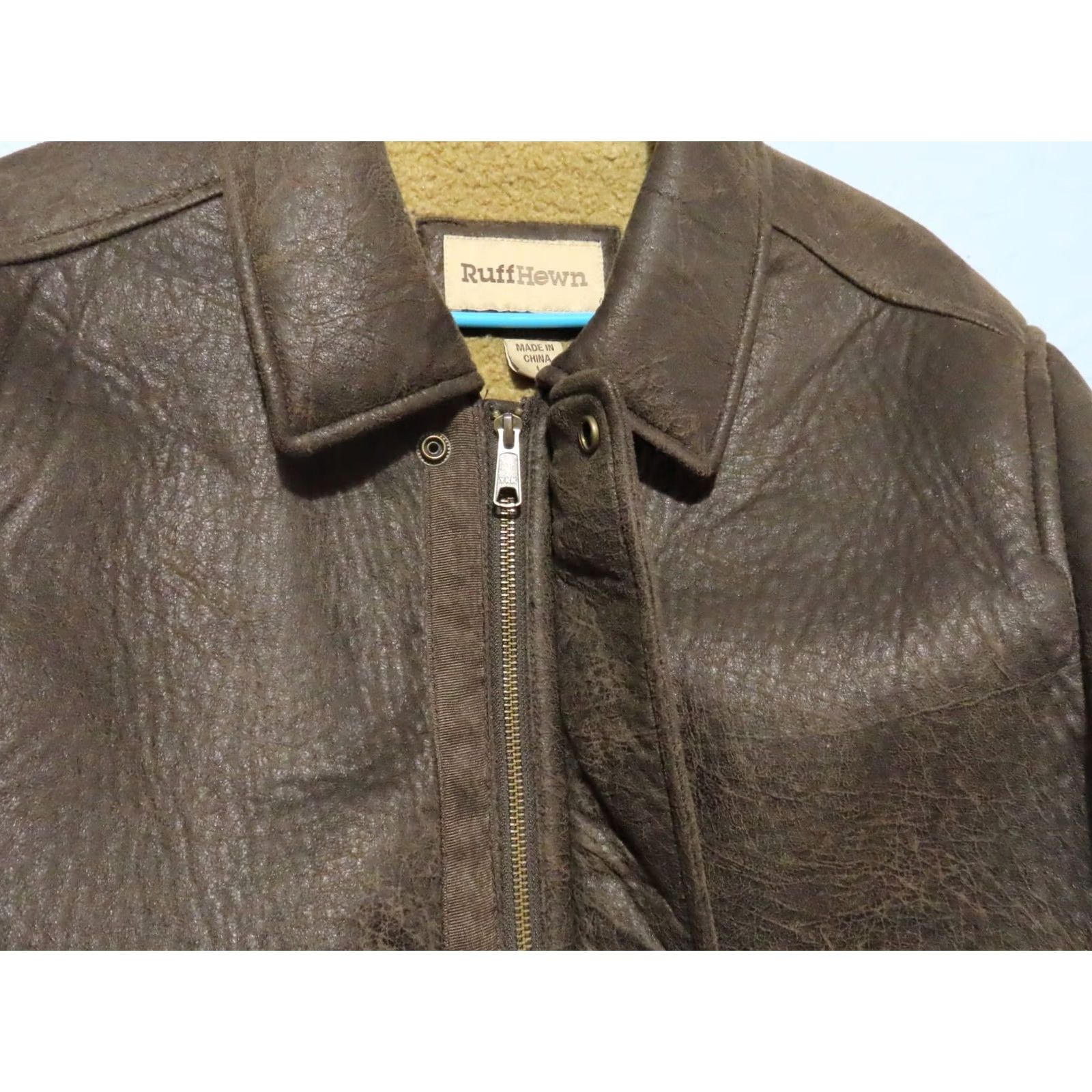 Vintage Ruff Hewn Jacket Bomber Mens Large Brown Faux Leather Sherpa Lined Zip Snap Coat Size US L / EU 52-54 / 3 - 6 Thumbnail