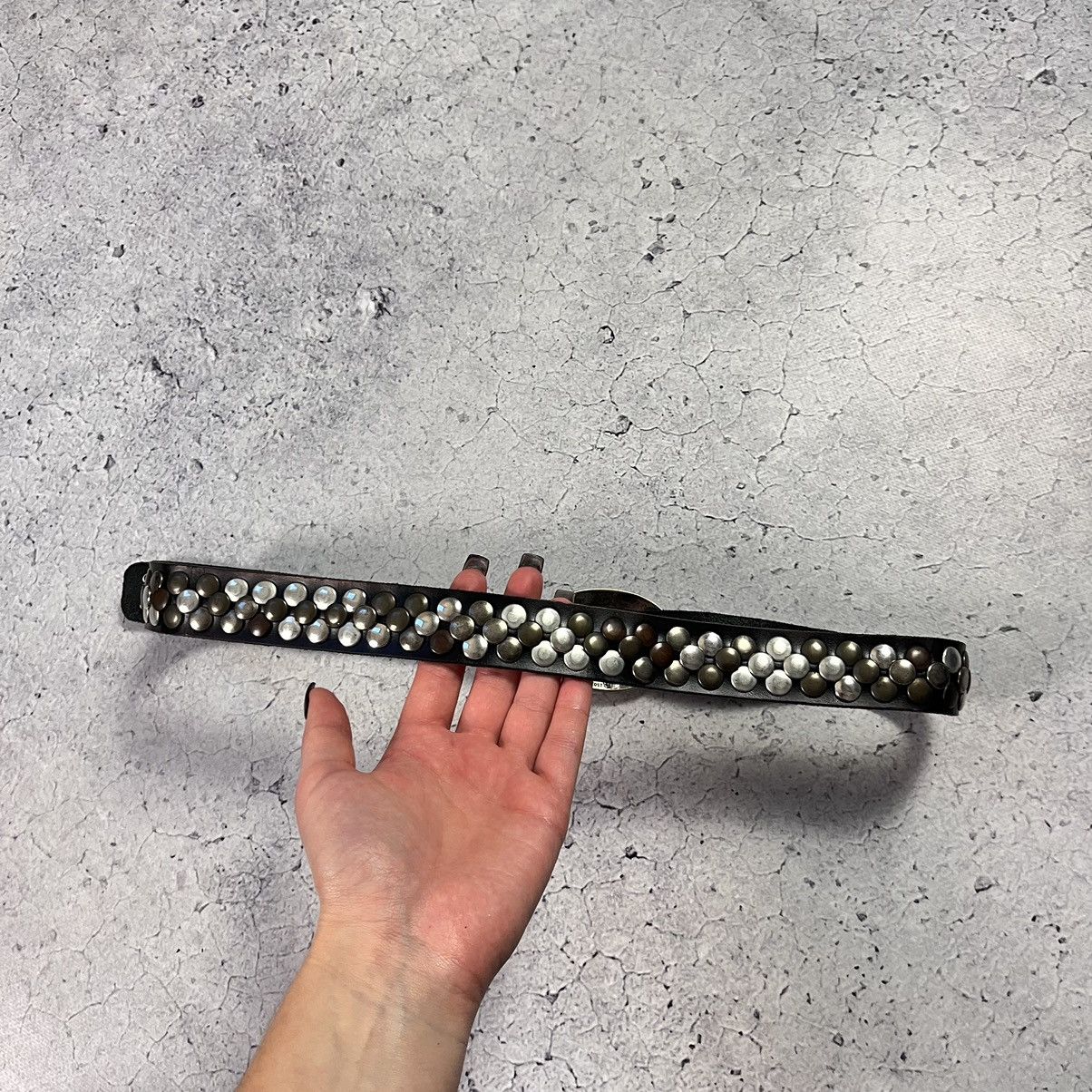 Designer × Leather Leather Belt With Crystals Avant Garde B.B Simon Style Size ONE SIZE - 6 Thumbnail