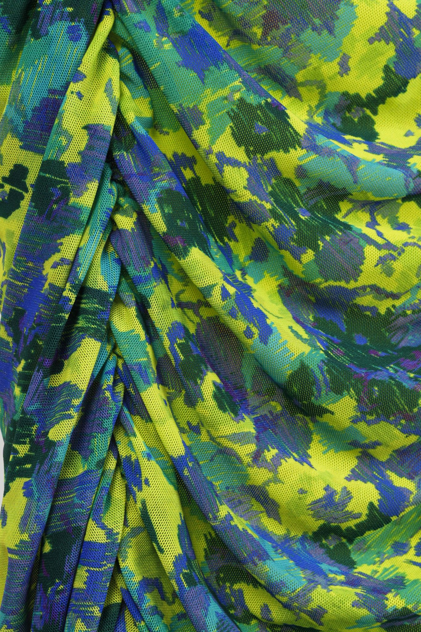 Ganni Ganni Green Ruched Printed Mesh Midi Dress Size S / US 4 / IT 40 - 8 Thumbnail