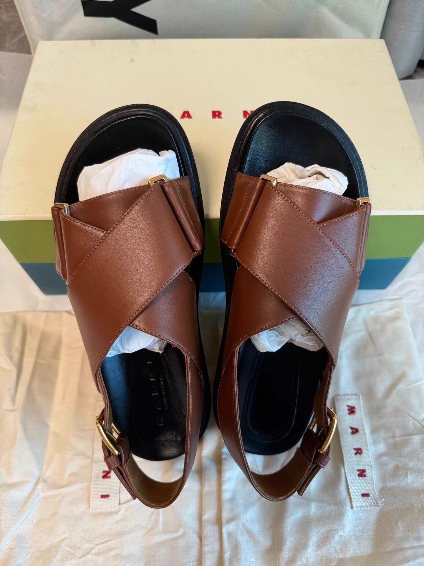 Marni Marni Fussbett New Brown Crisscross Strap Slide Sandals K6 Size US 6 / IT 36 - 5 Thumbnail