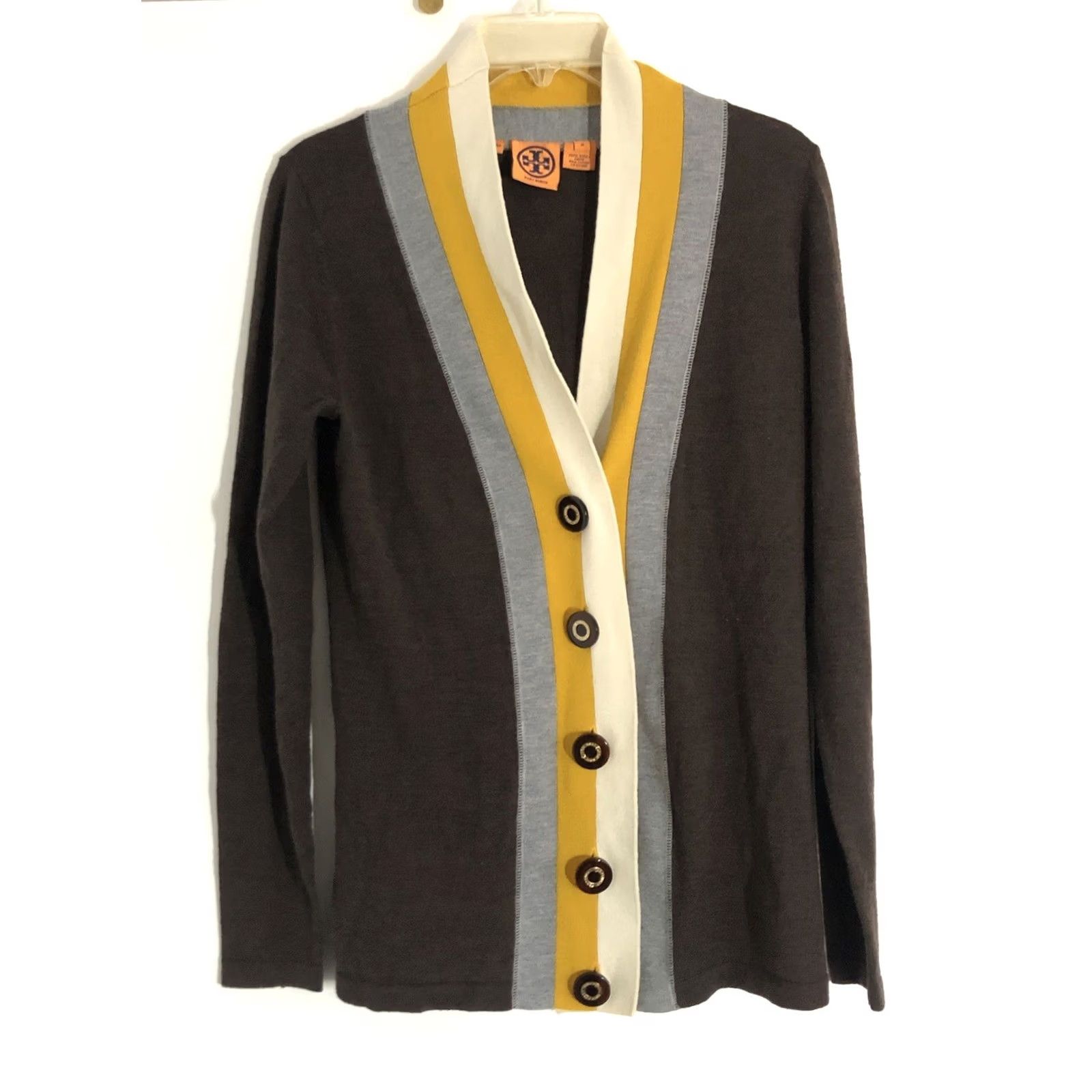 Tory Burch Tory Burch Cardigan Women Brown Wool Long Sleeve V-Neck Button Knit Raglan Sleeve Size M Size M / US 6-8 / IT 42-44 - 6 Thumbnail