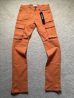 Vintage Japanese Style Mens Orange Cargo Pants Mens Orange/Black