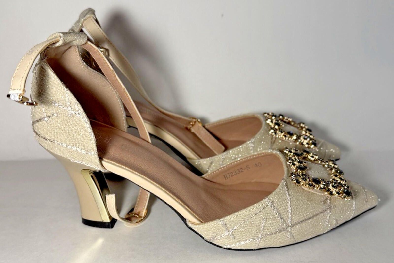 Other Pointed Toe Chunky Heels Rhinestone Ankle Strap Tan/Black Size US 9.5 / IT 39.5 - 4 Thumbnail