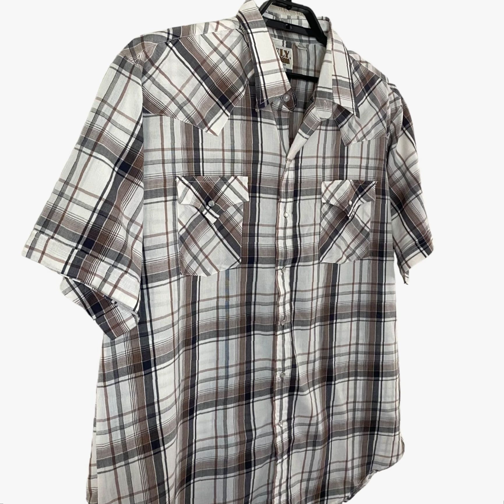 Vintage VINTAGE Ely Cattleman Western Pearl Snap Shirt Brown White Plaid Shirt Mens 2XL Short Sleeve Button-Up Pockets Western Casual Workwear Mens Size US XXL / EU 58 / 5 - 4 Thumbnail