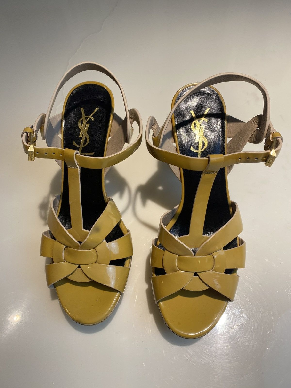 Yves Saint Laurent YSL Pastel Yellow Patent Leather Tribute Heels Size US 5 / IT 35 - 3 Thumbnail