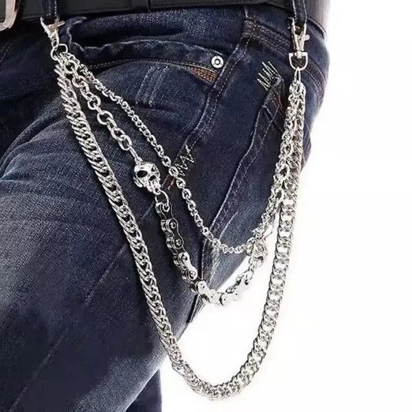 Jewelry Pocket Chain Skull Punk Rock Gothic Silver Wallet Chrome Size ONE SIZE - 5 Thumbnail