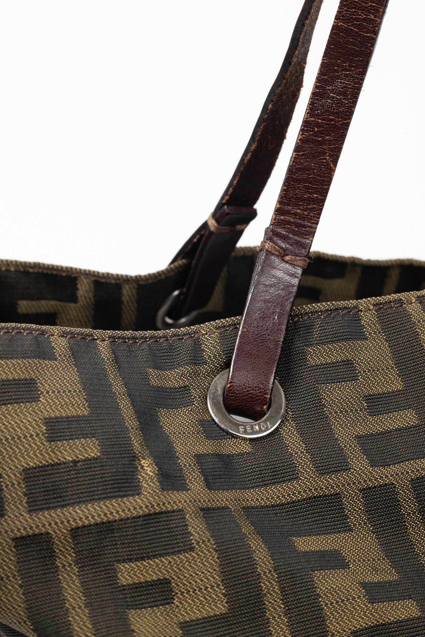 Fendi Fendi Khaki Zucca Canvas Leather-Trim Tote Size ONE SIZE - 7 Thumbnail