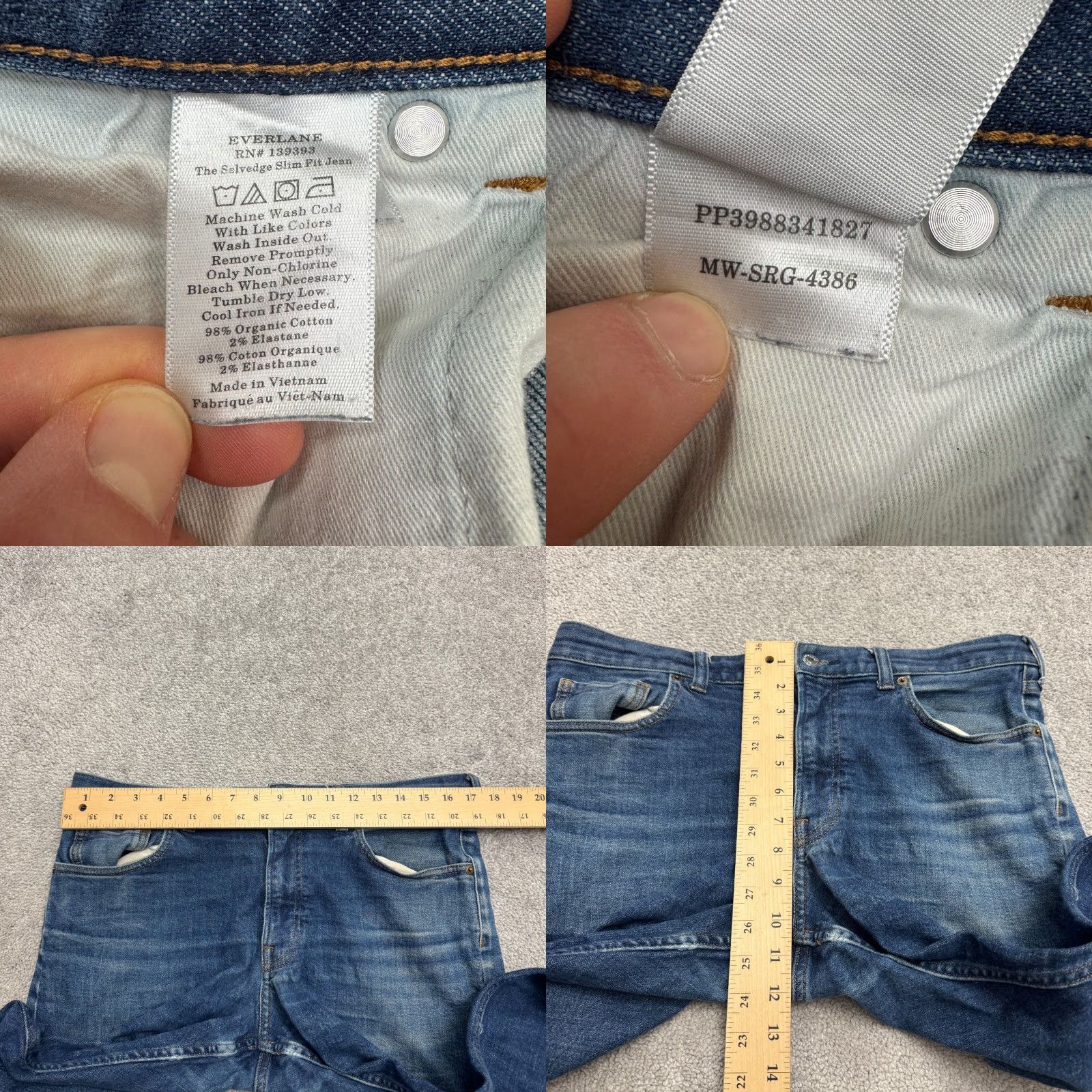 Everlane Everlane Selvedge Slim Fit Denim Jeans Mens 35x30 Blue Organic Cotton Straight Size US 35 - 9 Thumbnail