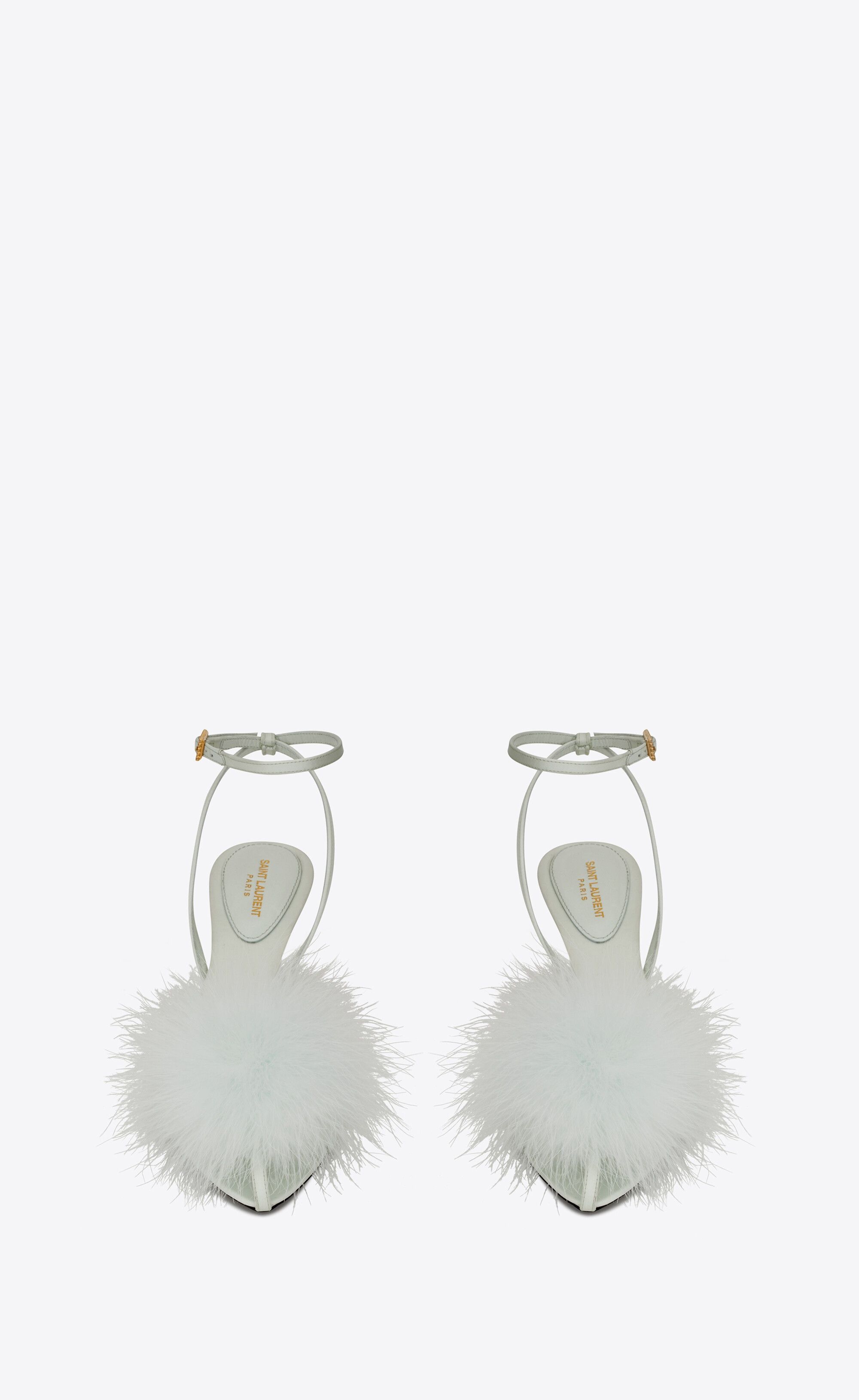 Saint Laurent Paris o1tp1o0125 Mae Mules In Crepe Satin With Feathers in White Size US 7 / IT 37 - 3 Thumbnail