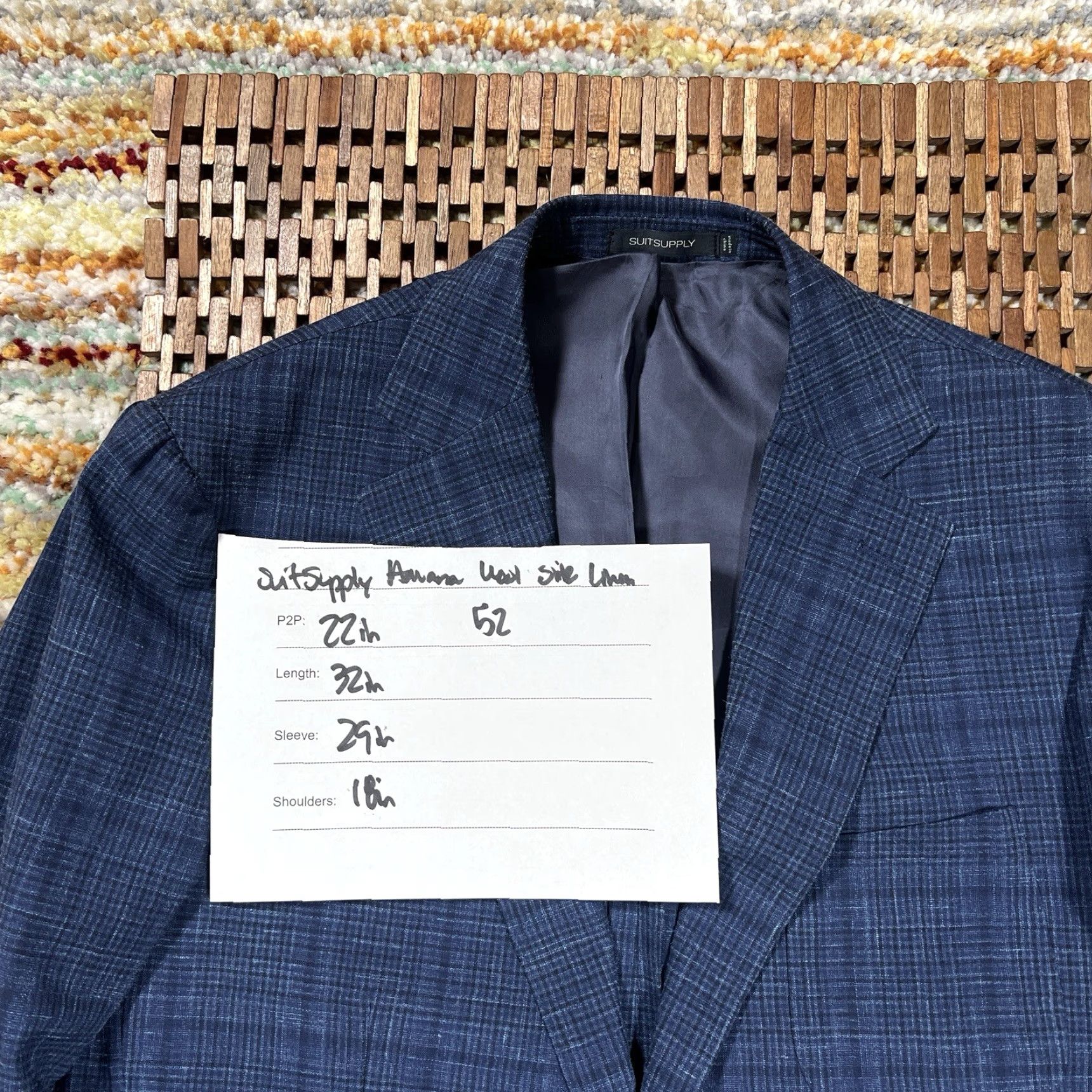 Suitsupply Havana Jacket 42R Wool Silk Linen Blue Check Sport Coat