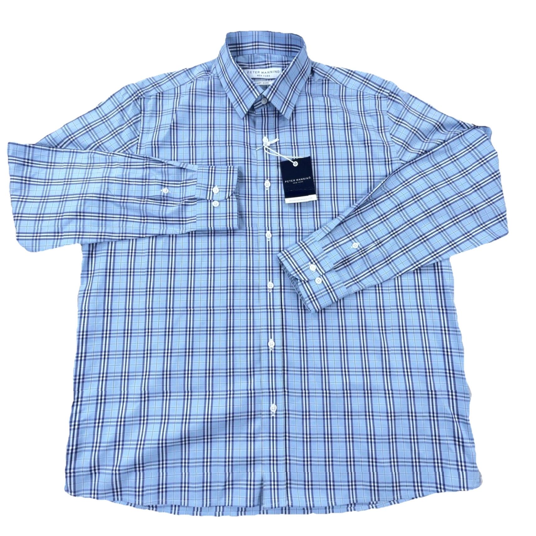 Vintage Peter Manning Shirt Men 4X Blue Plaid Button-Front Collared Long Sleeve Cotton Regular Fit Mens Size 48R - 2 Thumbnail