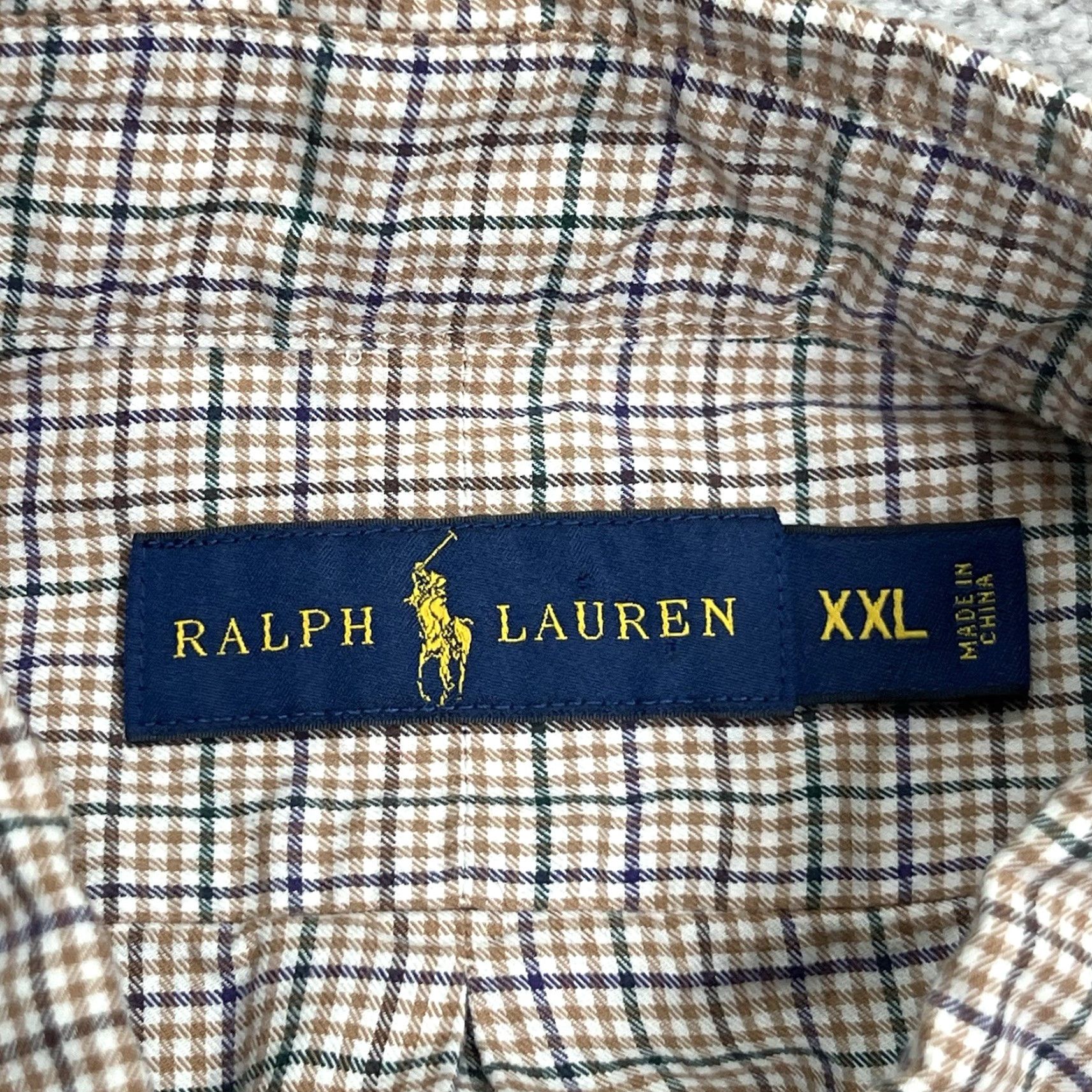 Polo Ralph Lauren VINTAGE Polo Ralph Lauren Shirt Mens 2XL Plaid Tan Blue Long Sleeve Button Green Pony Size US XXL / EU 58 / 5 - 5 Thumbnail