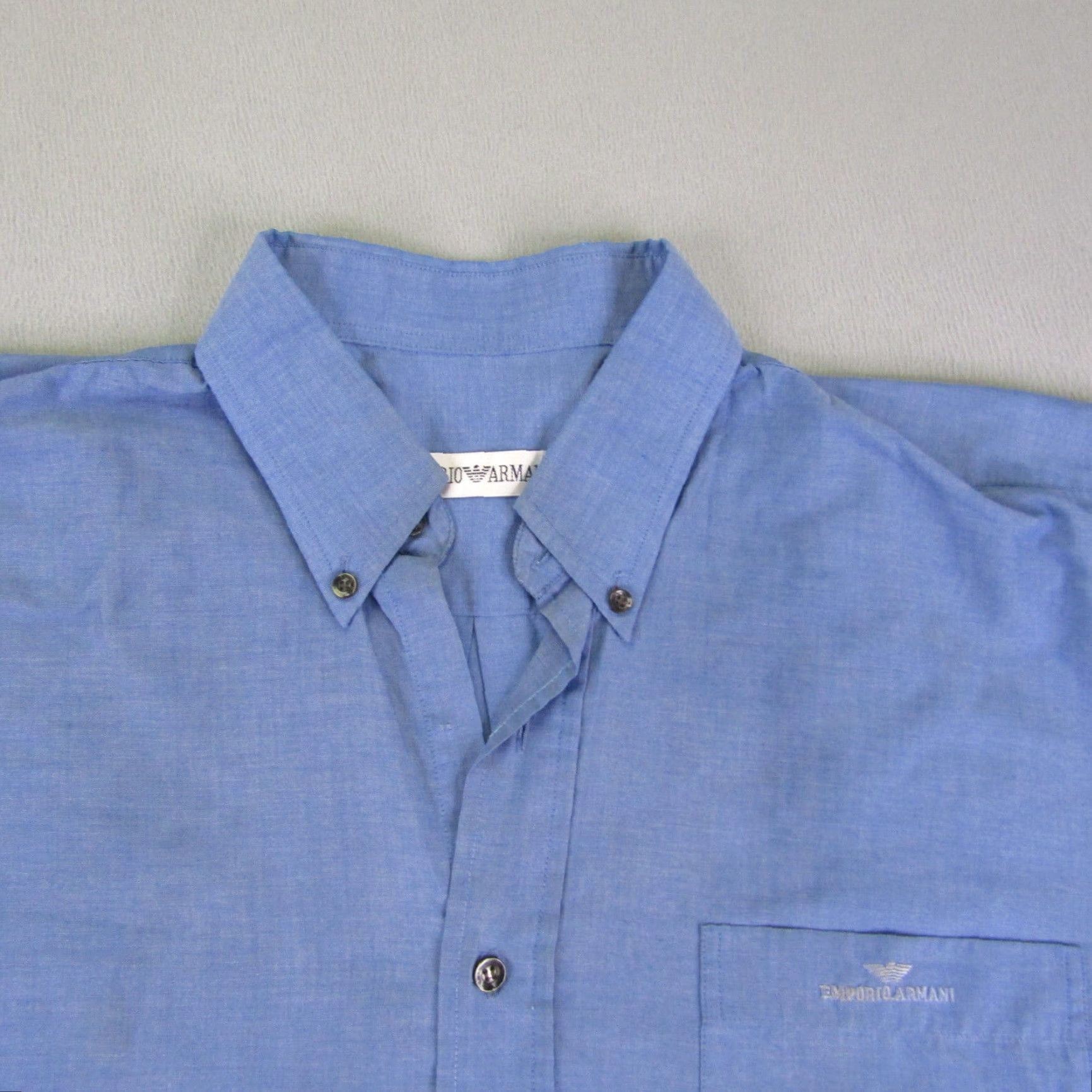 Emporio Armani VINTAGE Emporio Armani Shirt Mens Large Blue Button Up Camp Casual Pocket Embroidered Size US L / EU 52-54 / 3 - 2 Thumbnail