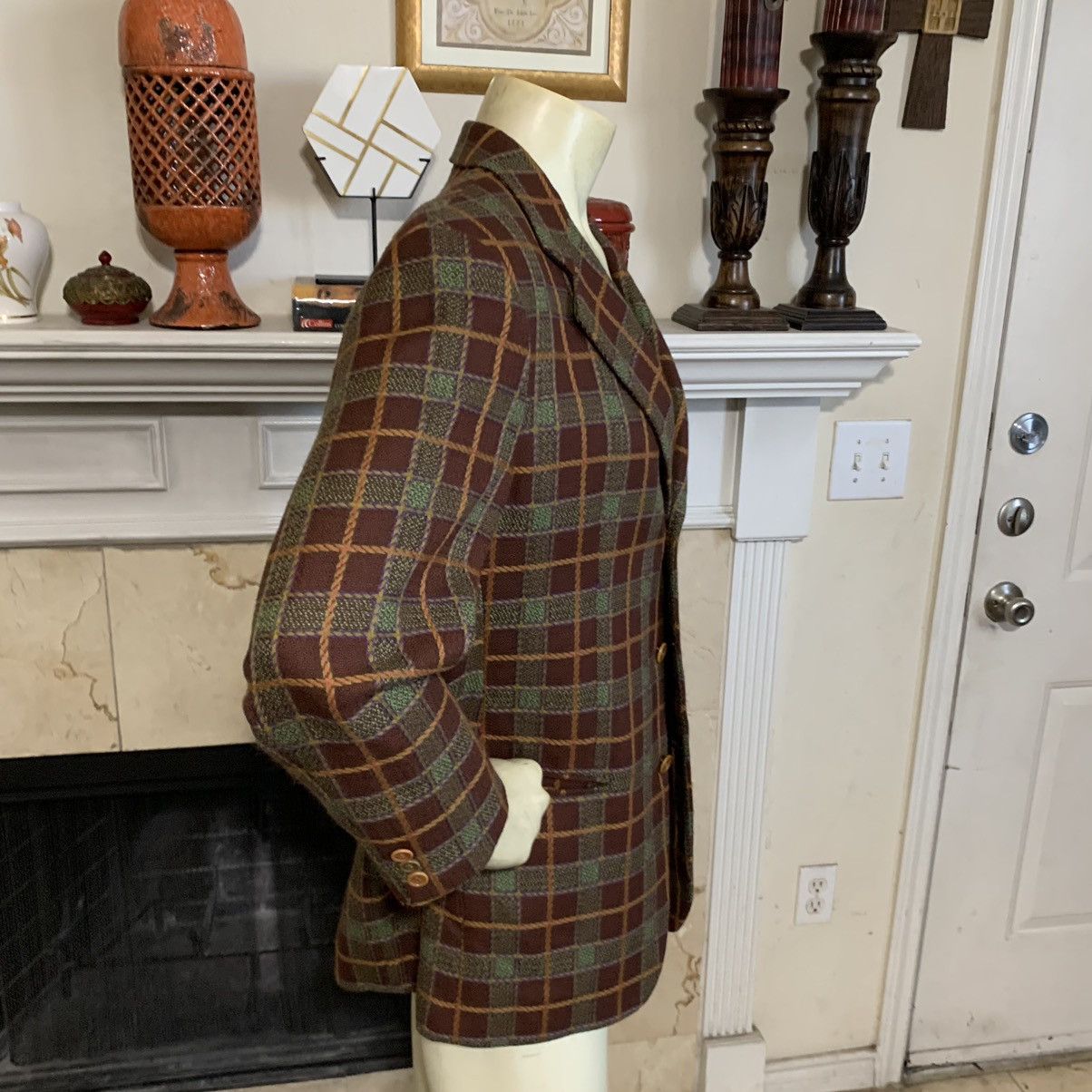 Byblos × Vintage Plaid Wool 3Btn Blazer (Rare) Size 40R - 4 Thumbnail