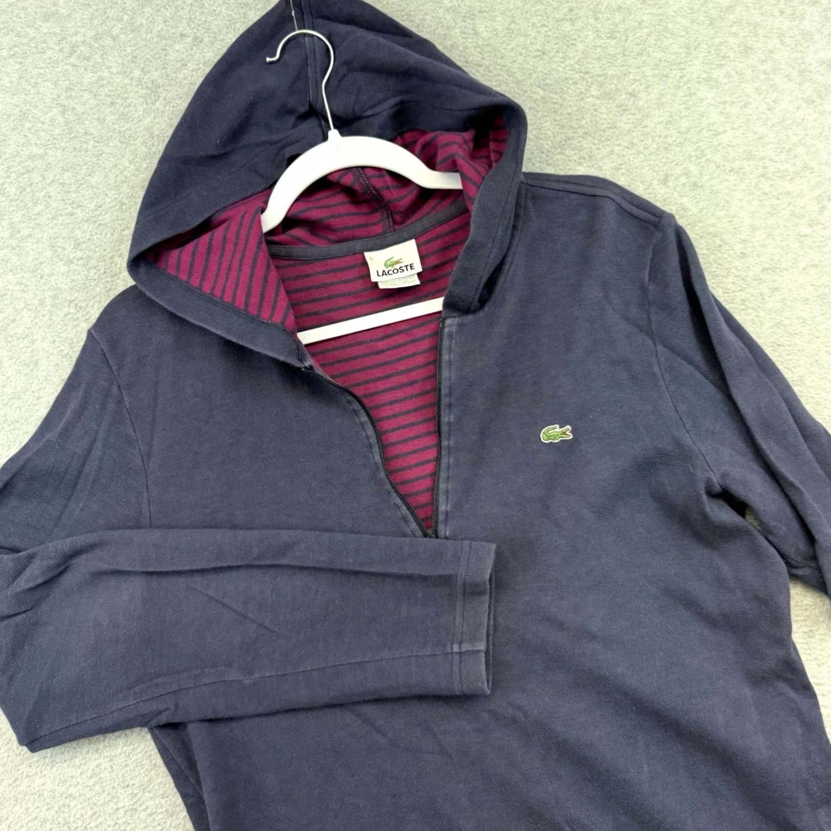 Lacoste Lacoste Hoodie Mens M Blue Stripes Lightweight Quarter Zip Sweatshirt Cotton Pullover Size US M / EU 48-50 / 2 - 3 Thumbnail