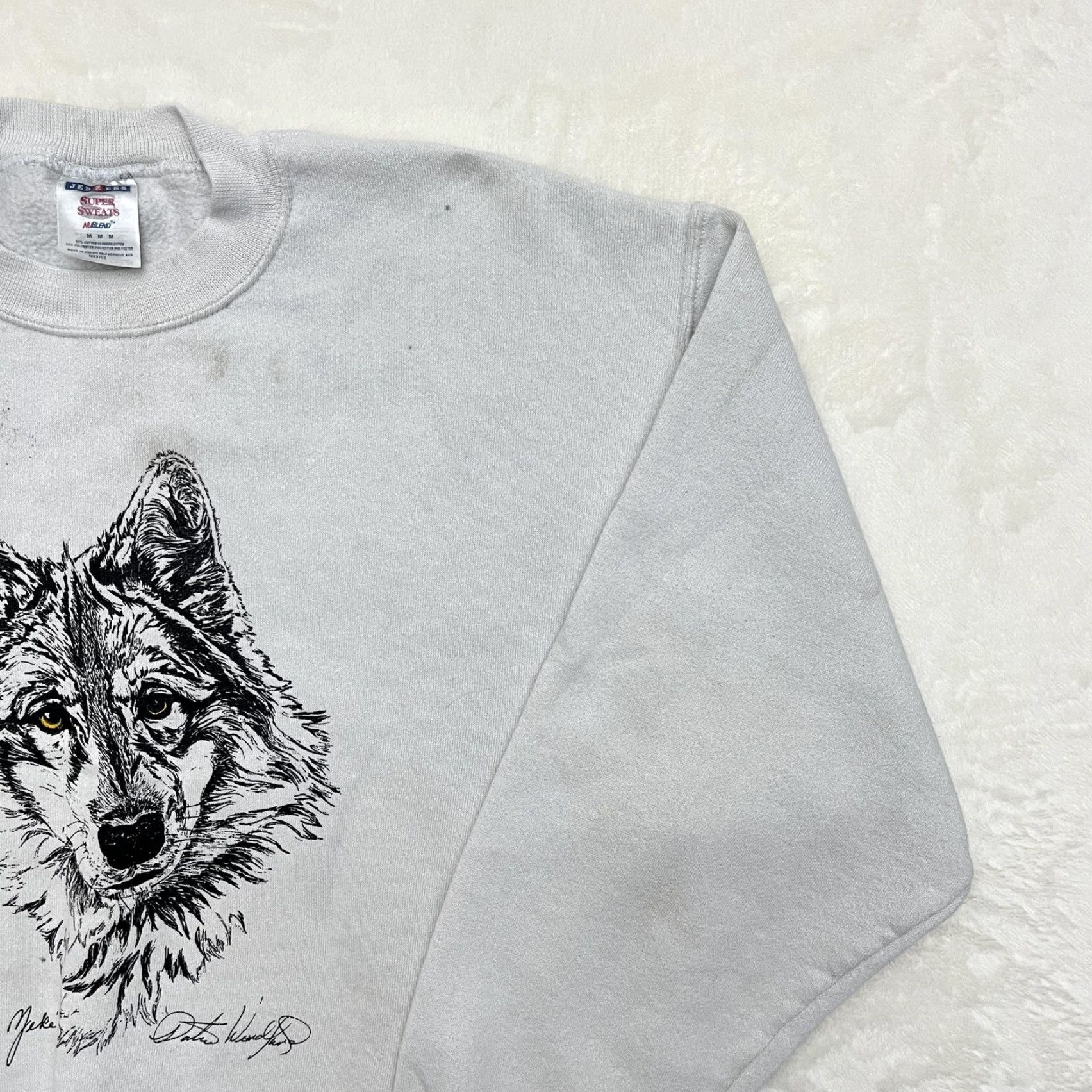 Jerzees VINTAGE Jerzees Sweatshirt Pullover Mens Medium Wolf Graphic Print Gray 90s Size US M / EU 48-50 / 2 - 4 Thumbnail