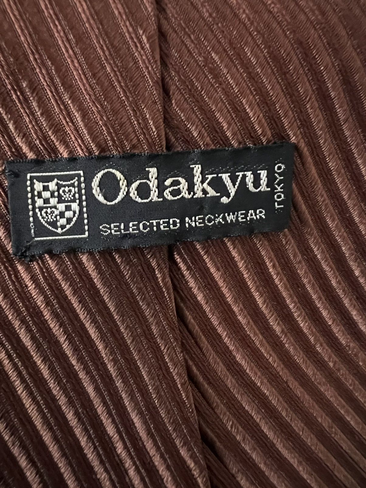 Japanese Brand Vintage Japan Silk Tie – Odakyu Tokyo Ribbed Brown Silk Size ONE SIZE - 6 Thumbnail