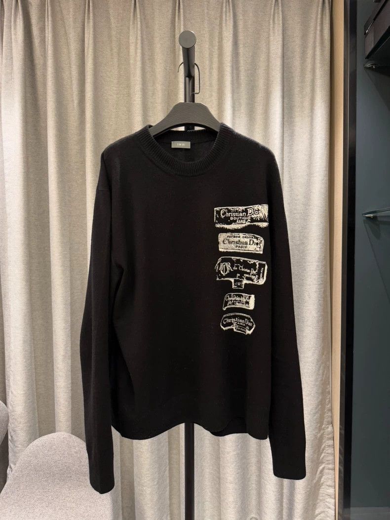 Dior Dior New slogan logo embroidered black sweater Size US XL / EU 56 / 4 - 1 Thumbnail