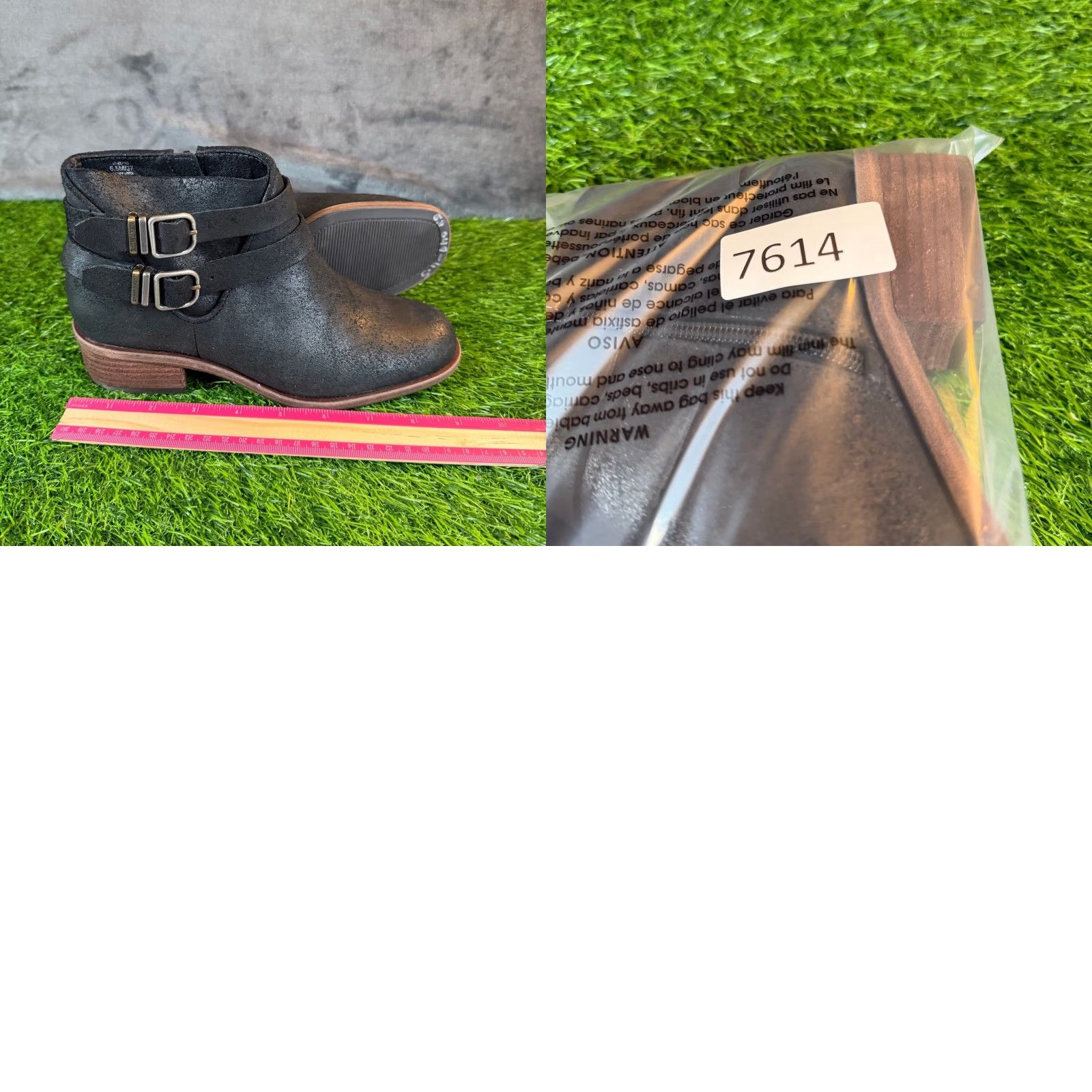 Lucky Brand Lucky Brand Black Metallic Leather Ankle Bootie Womens 6.5M Buckle Zip Block Heel 4.5" Shaft Moto Western Casual Workwear Size US 7 / IT 37 - 9 Thumbnail