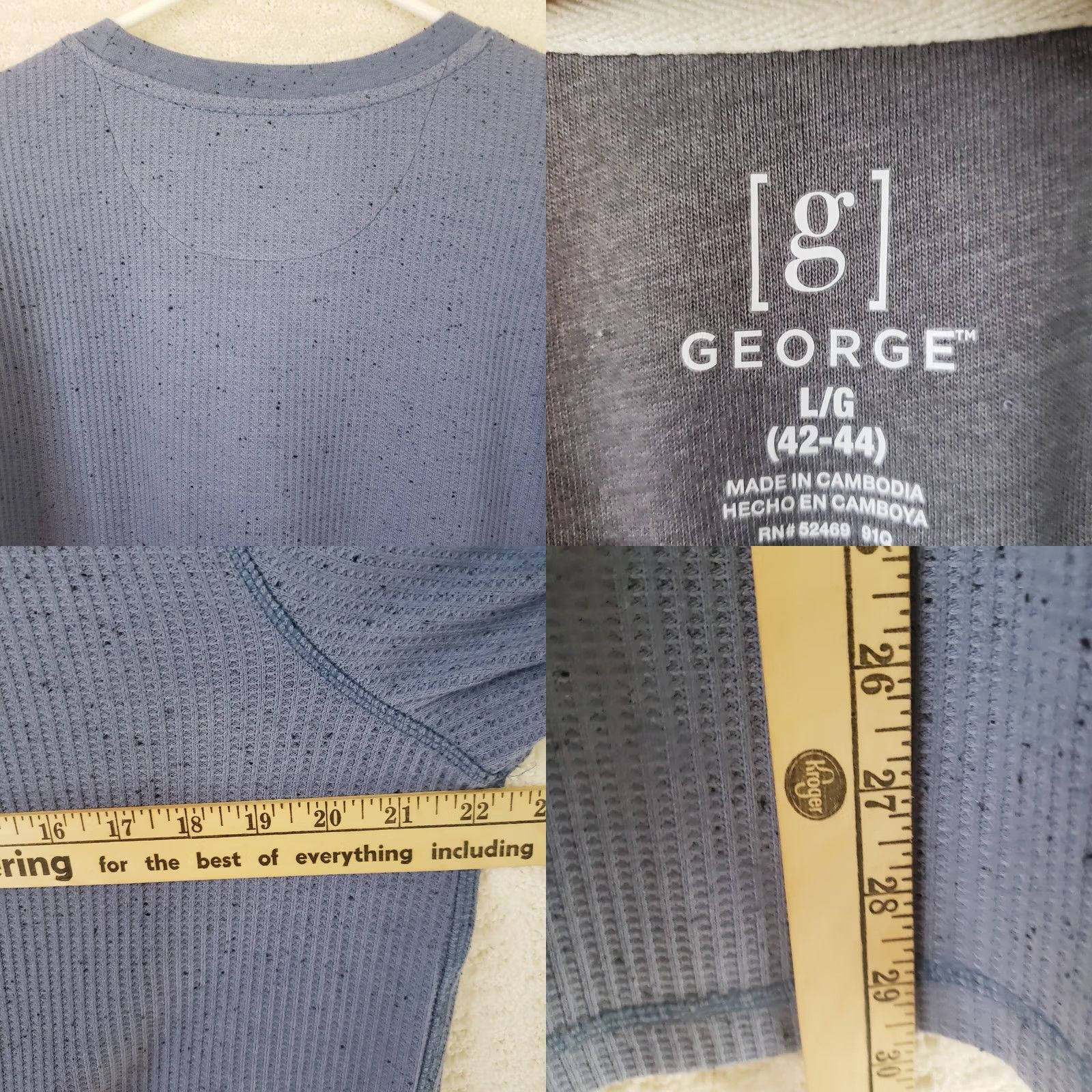 George George T Shirt Men L Heather Blue Long Sleeve Crewneck Knit Stretch Size US L / EU 52-54 / 3 - 8 Thumbnail
