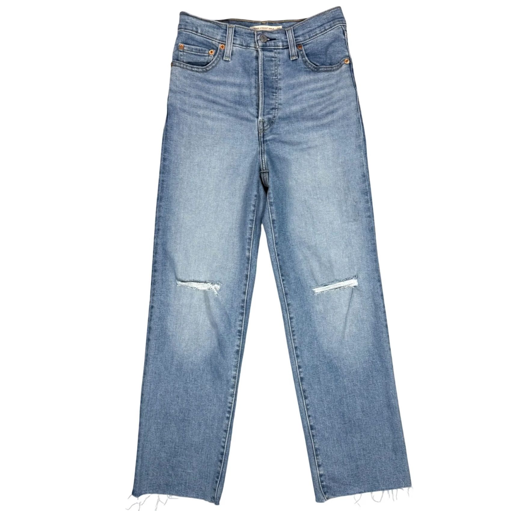 CO Levi Strauss Co Ribcage Straight Ankle Jeans Light Wash Distressed Sz 26 Women Jeans Size 26" / US 2 / IT 38 - 2 Thumbnail
