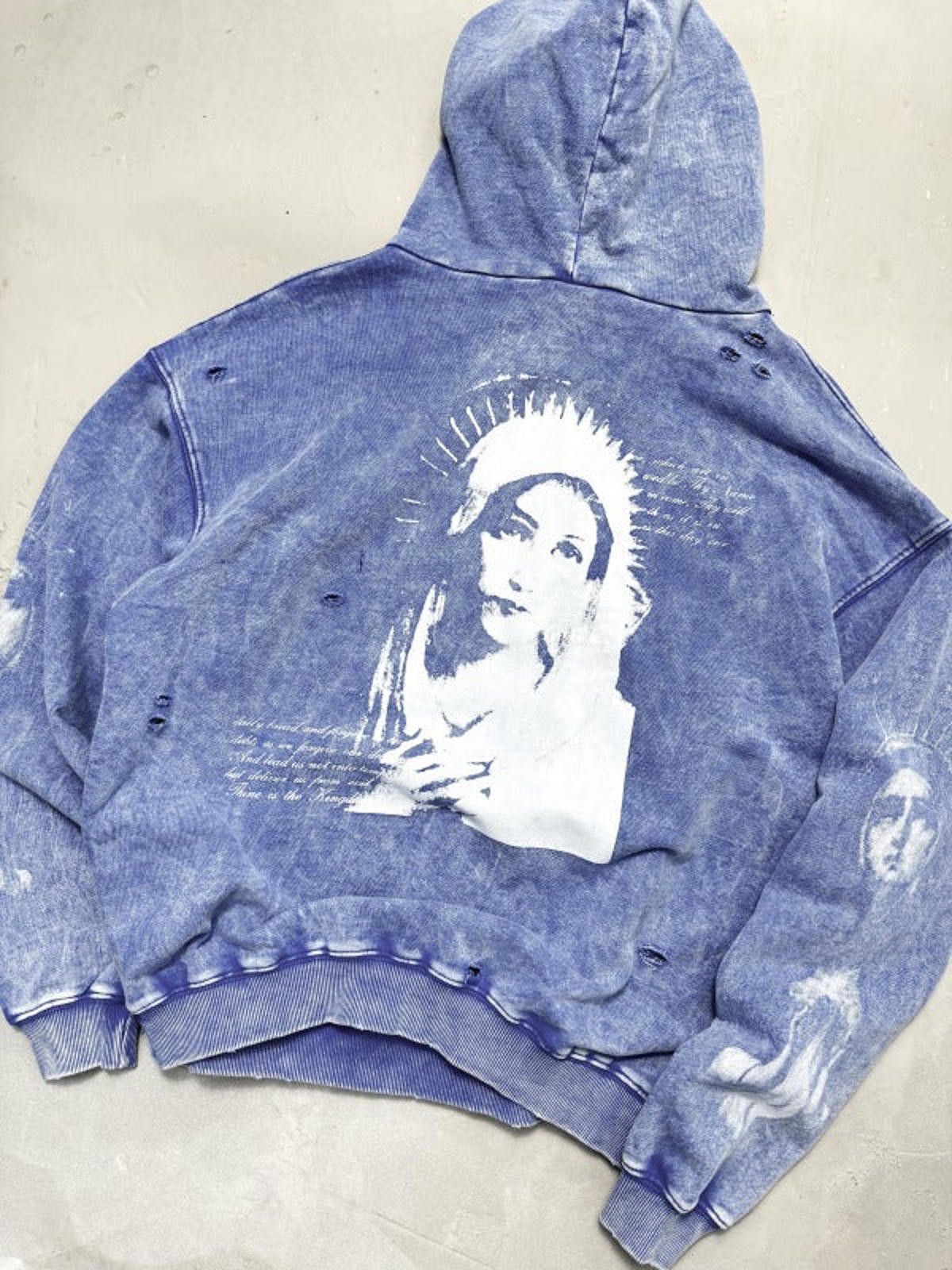 Other Portrait-Print Washed Distressed Pullover Hoodie | Blue Size US M / EU 48-50 / 2 - 5 Thumbnail