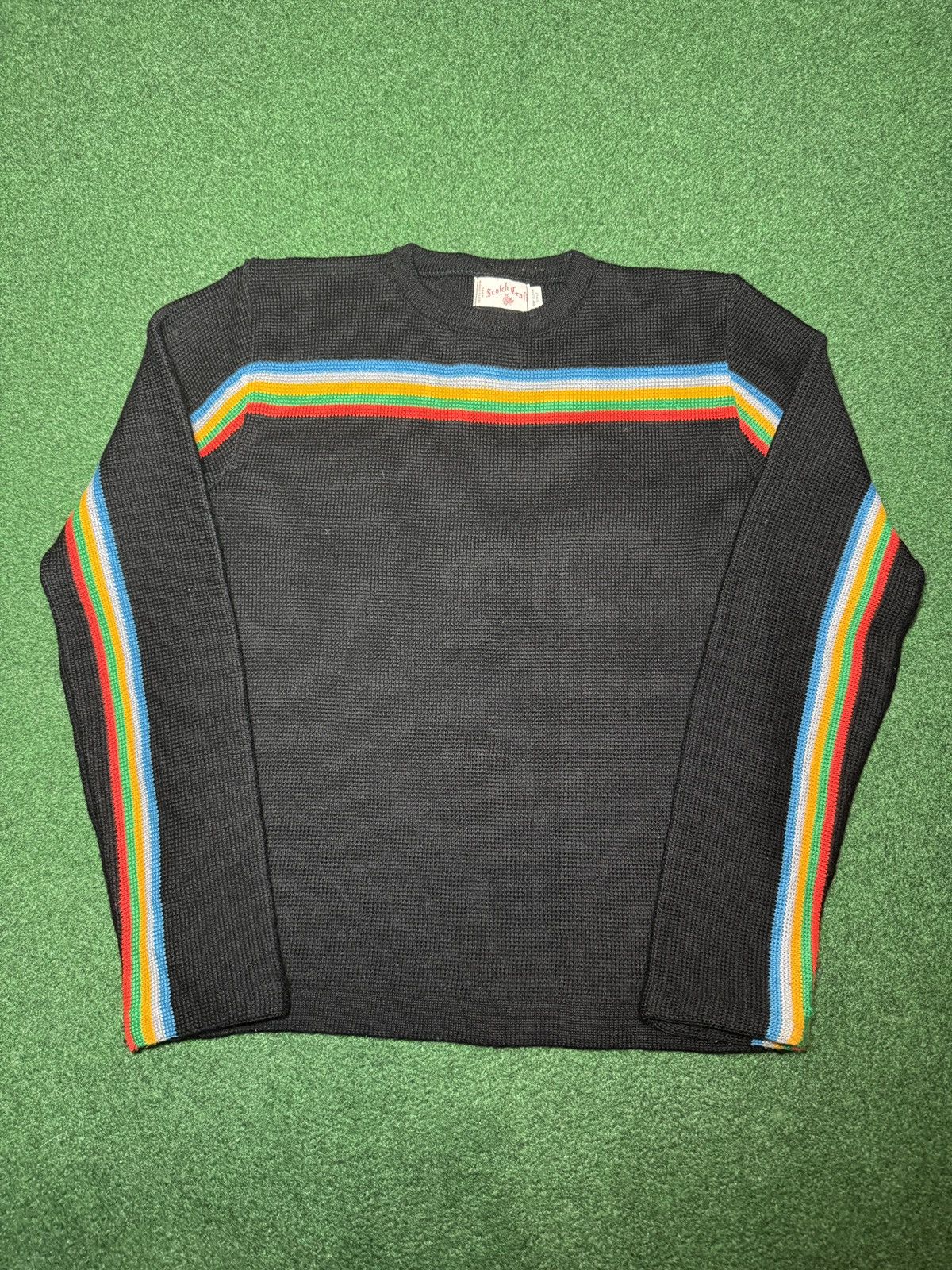 Vintage Scotch Craft Rainbow Stripe 70s Wool 17.5x24 Retro Sweater Size US S / EU 44-46 / 1 - 1 Thumbnail