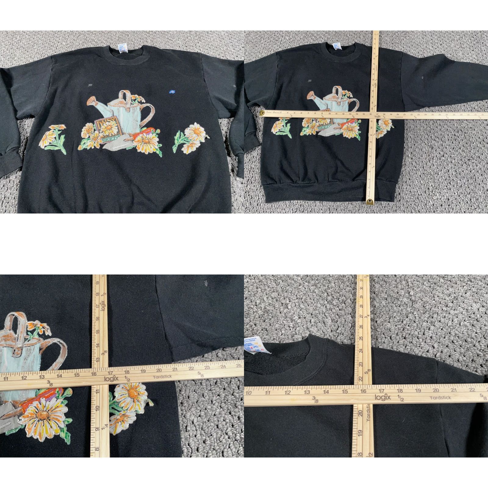 Jerzees VINTAGE Jerzees Sweatshirt Shirt Women Adult Large Black 90s Flower Nature Graphic Print Pull Over Size L / US 10 / IT 46 - 8 Thumbnail