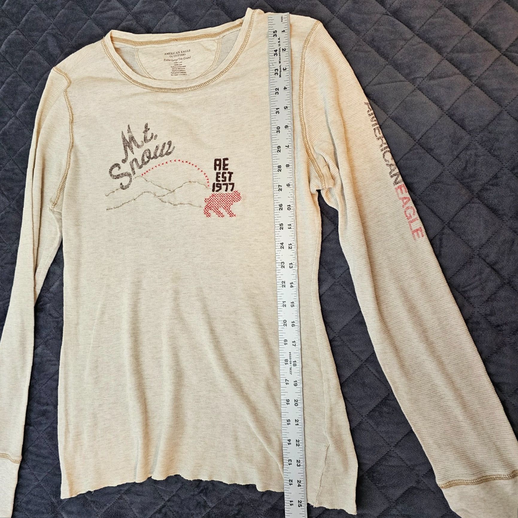 American Eagle Outfitters American Eagle Shirt Mens XL Classic Fit Long Sleeve Thermal Knit Beige Cotton Casual Size US XL / EU 56 / 4 - 6 Thumbnail