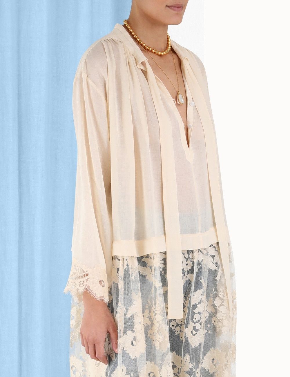 Zimmermann oc11z0225 Luminosity Lace Shirt Dress in Beige Size L / US 10 / IT 46 - 5 Thumbnail