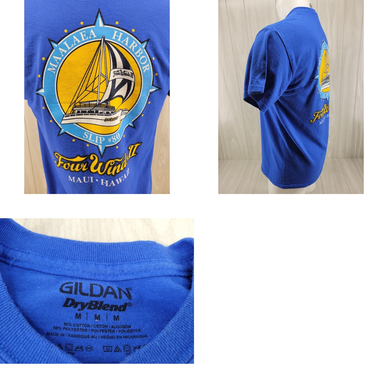 Gildan Gildan Four Winds 2 Maui Hawaii Men’s Short Sleeve Shirt M Blue Maalaea Harbor Shirt Mens Blue Beach 90s Size US M / EU 48-50 / 2 - 8 Thumbnail