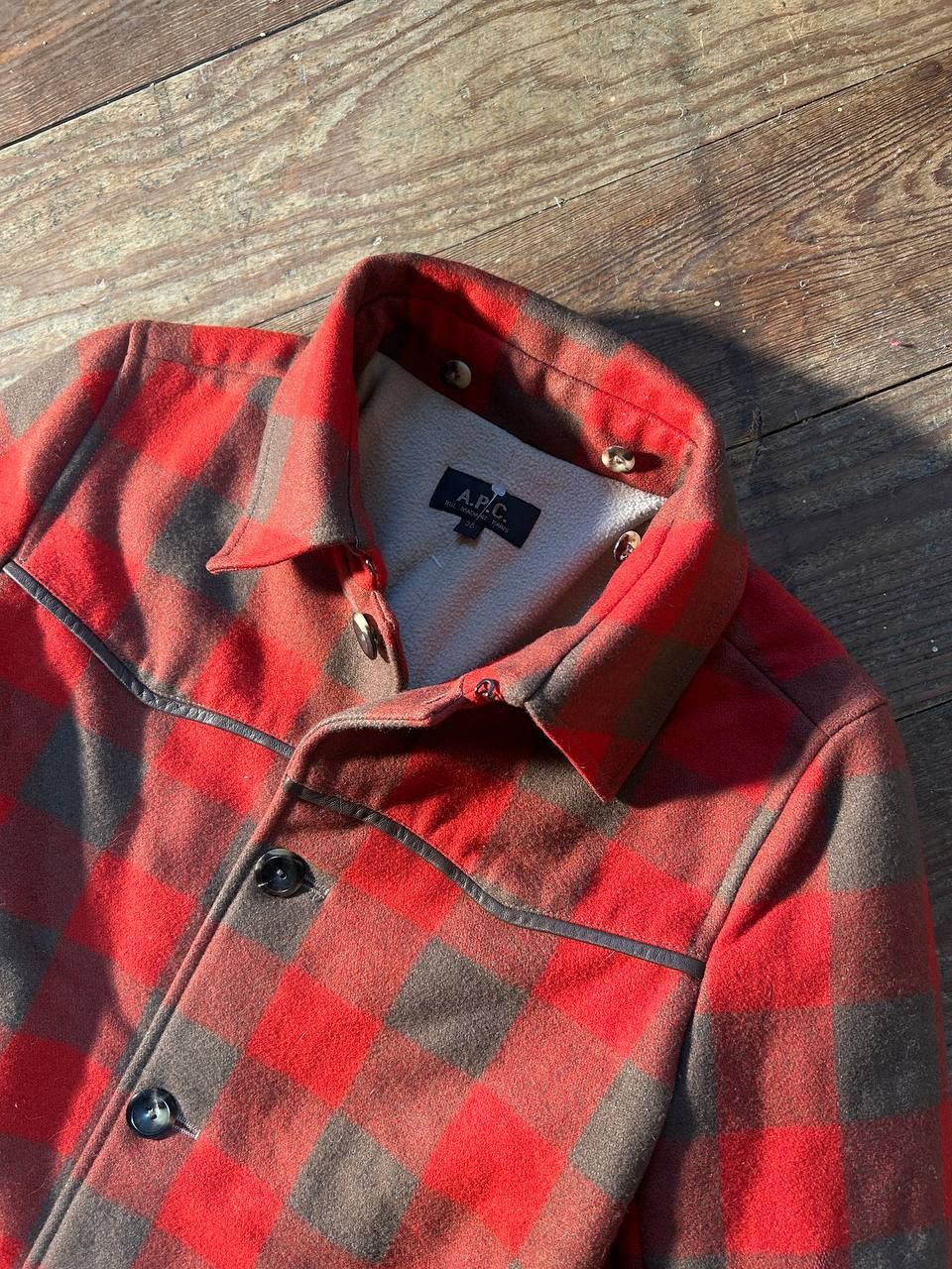 A.P.C. A.P.C. Buffalo Check Bomber Jacket Red/Brown Wool Vintage Size S / US 4 / IT 40 - 5 Thumbnail