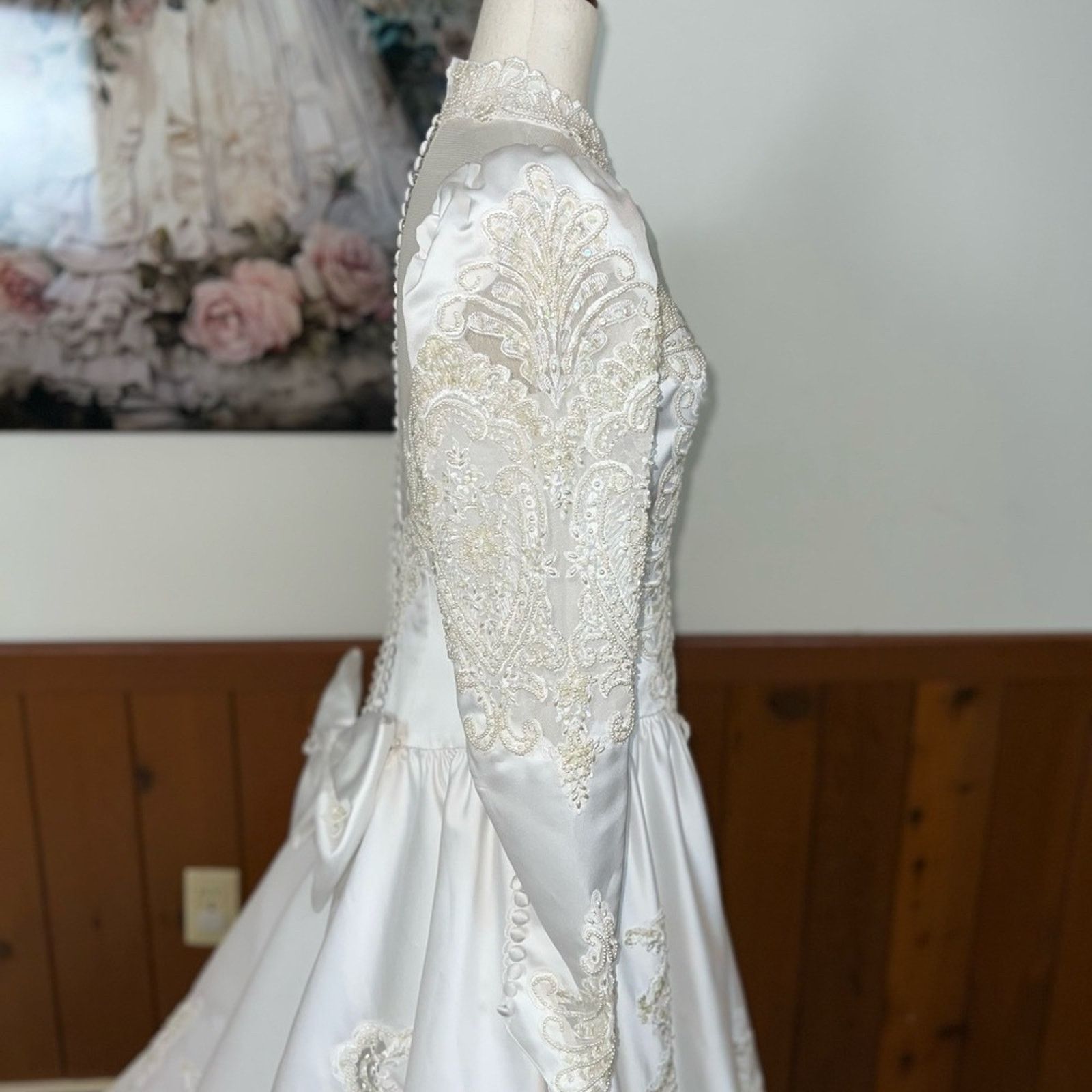 Vintage Gorgeous Vintage 90s White Satin Wedding Gown! Size XL / US 12-14 / IT 48-50 - 6 Thumbnail