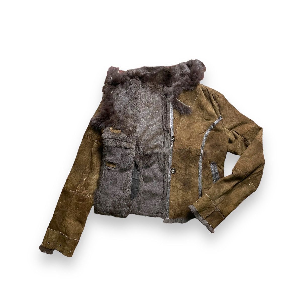If Six Was Nine VINTAGE SPANISH RABBIT SHEEP LEATHER BLUE FOX FUR JACKET Size M / US 6-8 / IT 42-44 - 4 Thumbnail