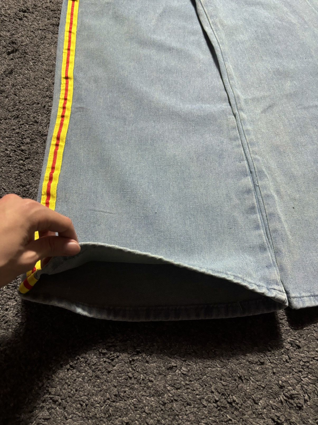 Jean × Vintage Vintage streetwear wide leg rare yellow blue baggy jeans Size US 33 - 7 Thumbnail
