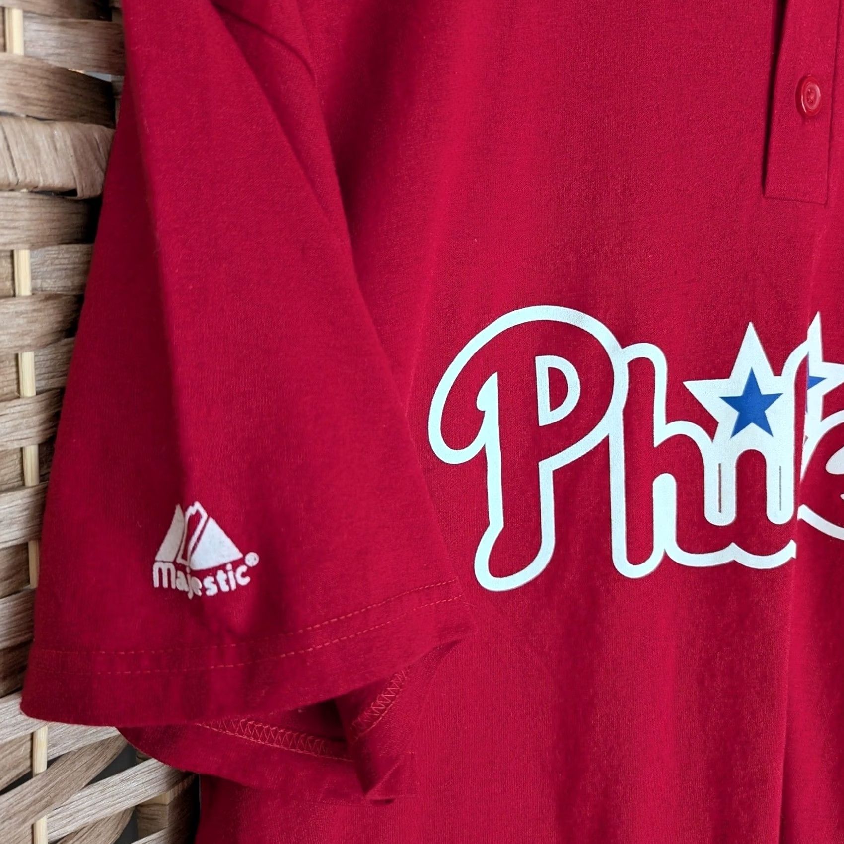 Vintage Majestic Philadelphia Phillies Baseball Henly T-Shirt Red Men's XL Shirt Size US XL / EU 56 / 4 - 3 Thumbnail
