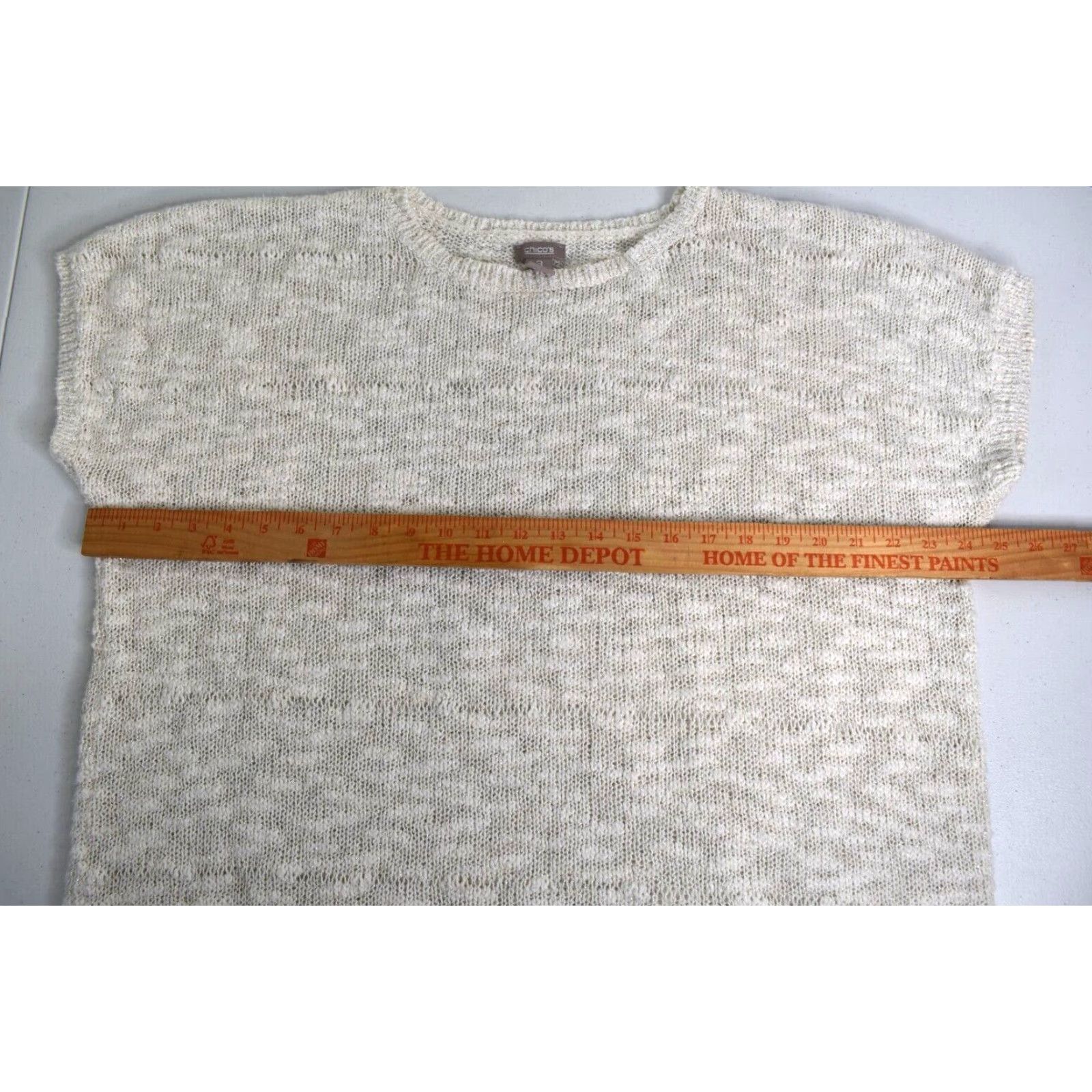 Vintage Chicos Shirt Sweater Short Sleeve Open-Knit Round Neck White Size 3 Womens Regular Pullover Size XS / US 0-2 / IT 36-38 - 4 Thumbnail